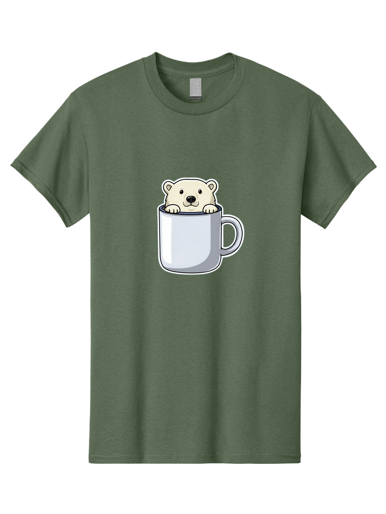 Polar-Bear-In-Mug-2 Men'S Graphic Tee, 100% Cotton, Comfortable Casual Summer Wear, Machine Washable, Polar Bear In Coffee Mug, Cartoon Character, Cute Animal, Funny Illustration, Coffee Break, Morning Routine, Office Humor, Creative Design, Bae656