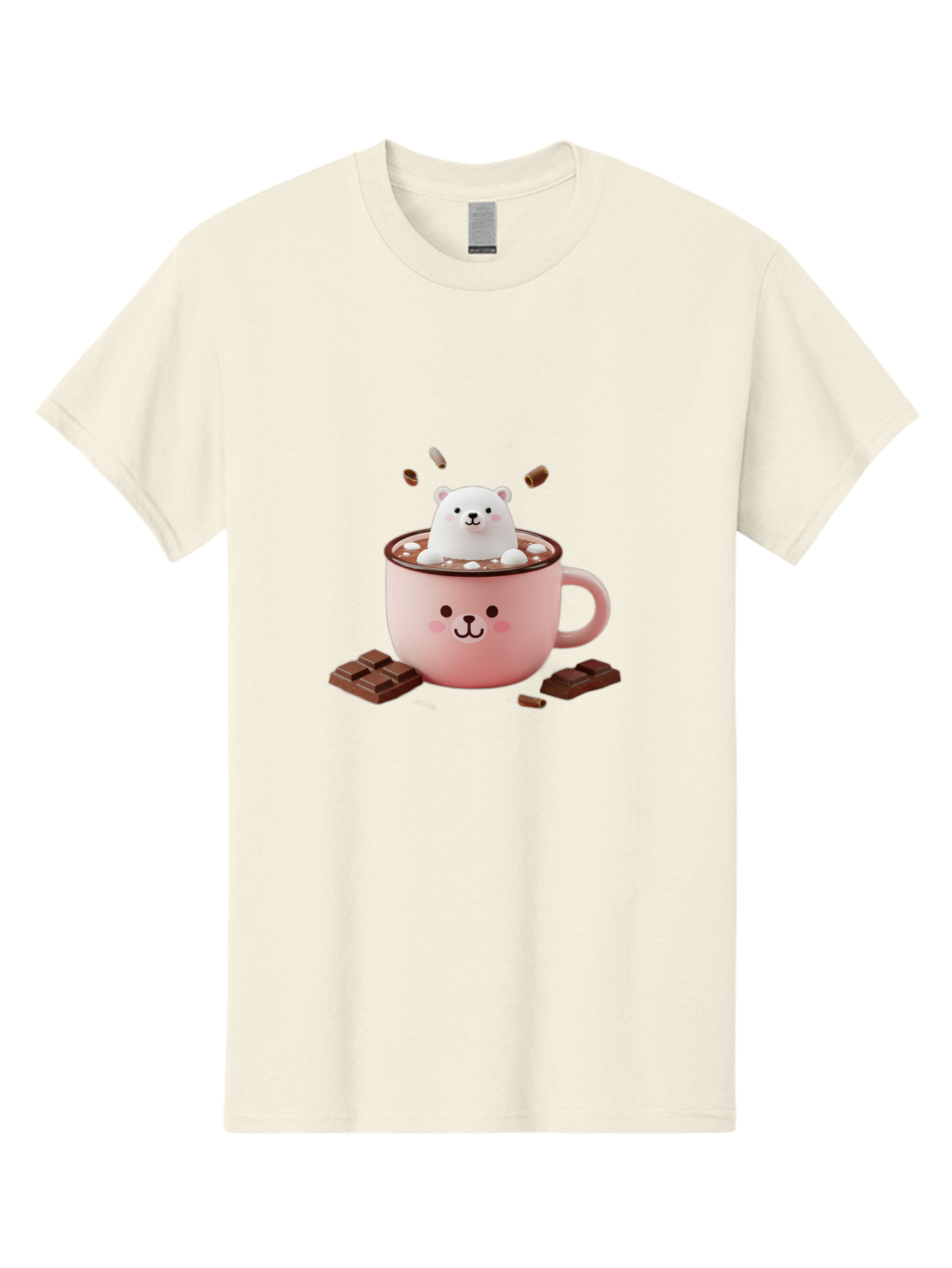Polar-Bear-Mug Men'S Graphic Tee, 100% Cotton, Comfortable Casual Summer Wear, Machine Washable, Polar Bear In A Pink Mug, Hot Chocolate, Marshmallows, Chocolate Bars, Bear Face, Cartoon Style, Kawaii, Cute, Winter Vibe, Cozy Atmosphere Bae659