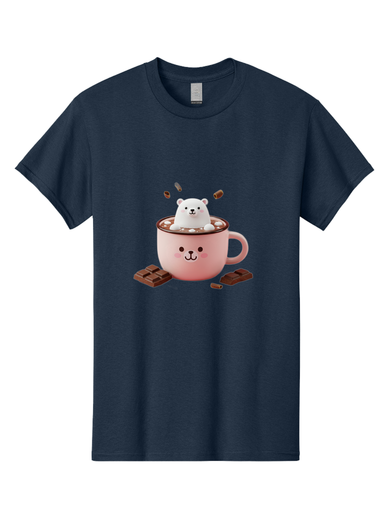 Polar-Bear-Mug Men'S Graphic Tee, 100% Cotton, Comfortable Casual Summer Wear, Machine Washable, Polar Bear In A Pink Mug, Hot Chocolate, Marshmallows, Chocolate Bars, Bear Face, Cartoon Style, Kawaii, Cute, Winter Vibe, Cozy Atmosphere Bae659