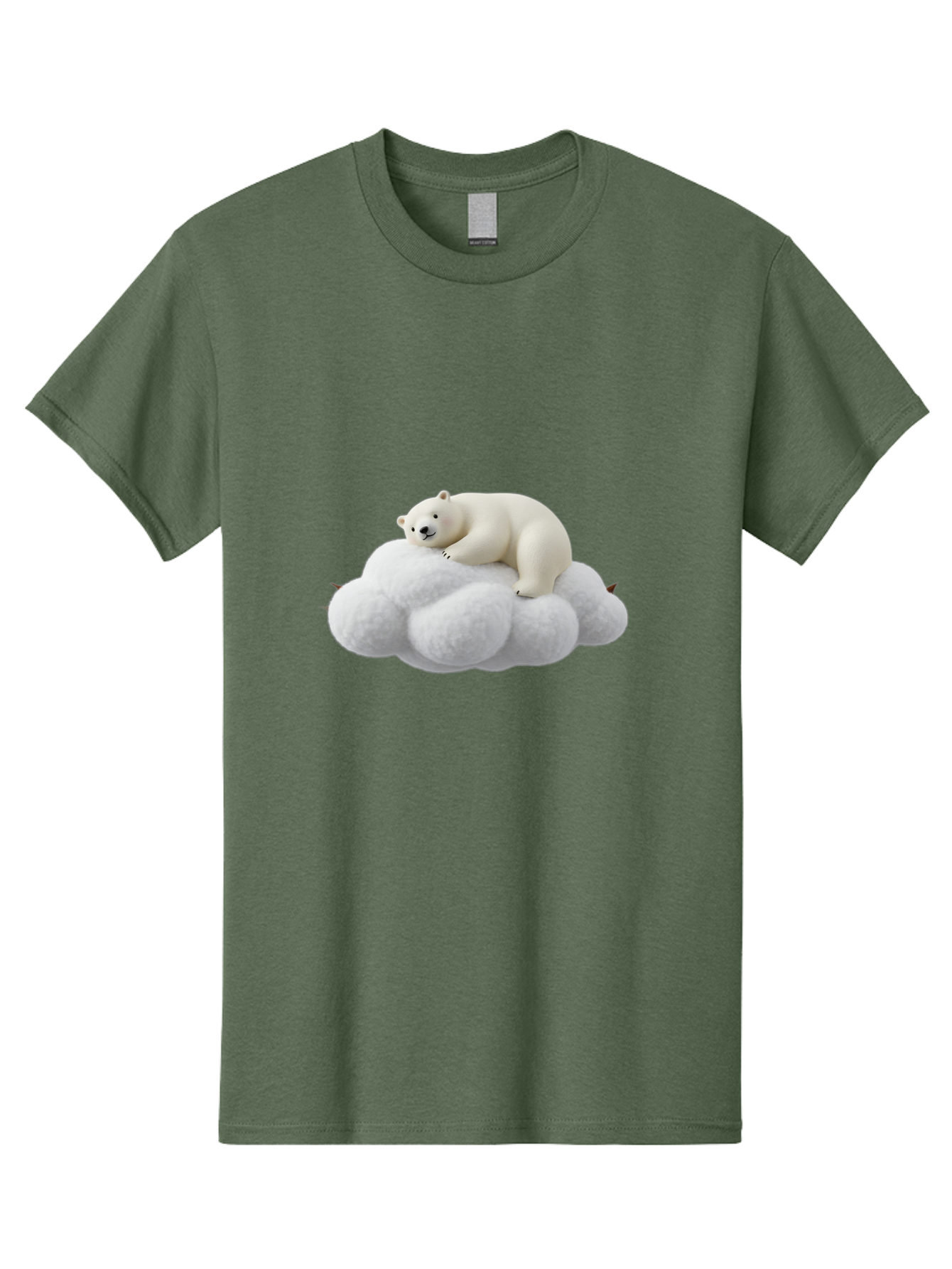 Polar-Bear-On-Cloud-1 Men'S Graphic Tee, 100% Cotton, Comfortable Casual Summer Wear, Machine Washable, Polar Bear Resting On Fluffy White Cloud, Serene Atmosphere, Dreamy Scene, Cute Wildlife, Peaceful Slumber, Adorable Polar Bear Bae660