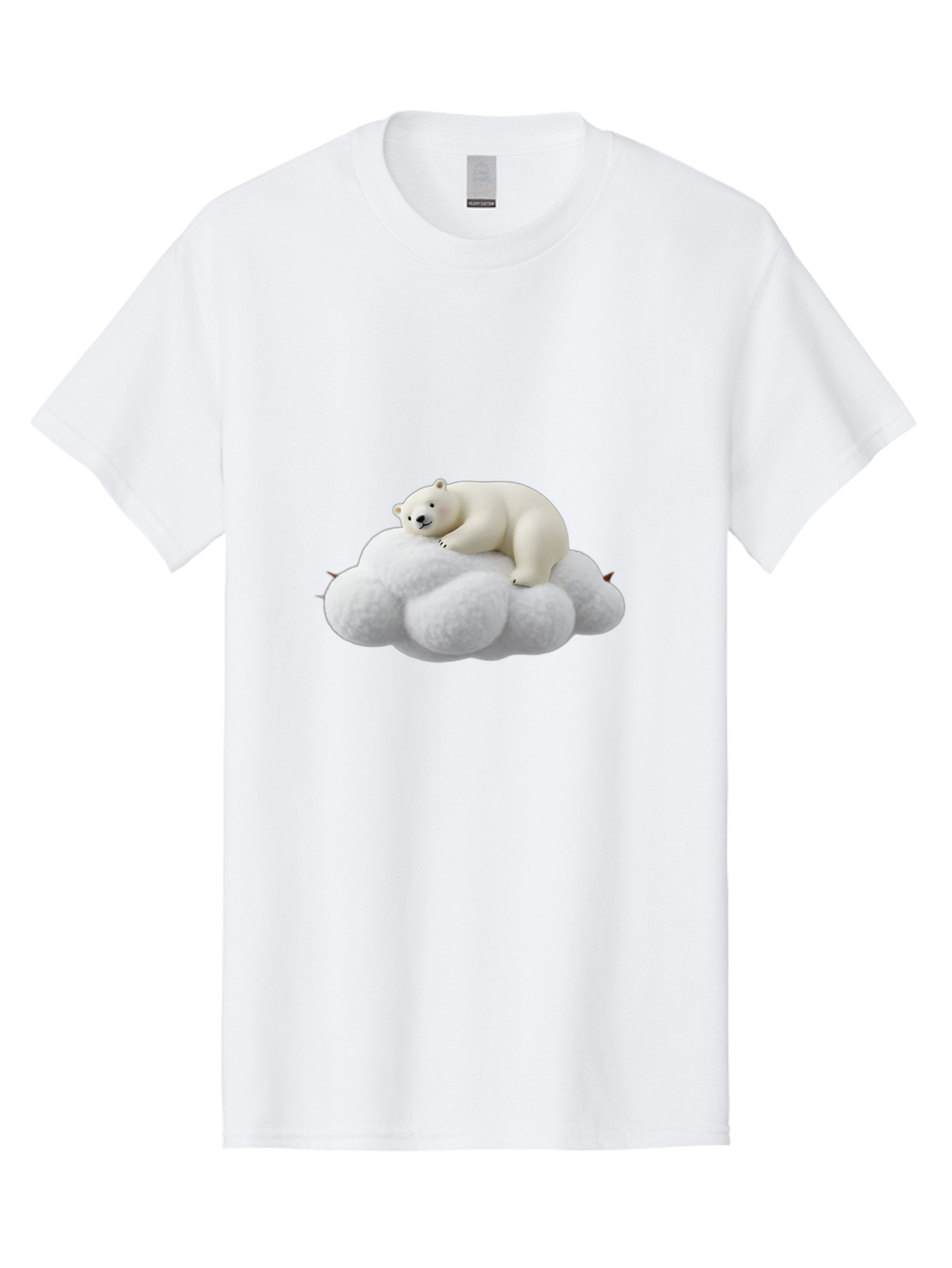 Polar-Bear-On-Cloud-1 Men'S Graphic Tee, 100% Cotton, Comfortable Casual Summer Wear, Machine Washable, Polar Bear Resting On Fluffy White Cloud, Serene Atmosphere, Dreamy Scene, Cute Wildlife, Peaceful Slumber, Adorable Polar Bear Bae660