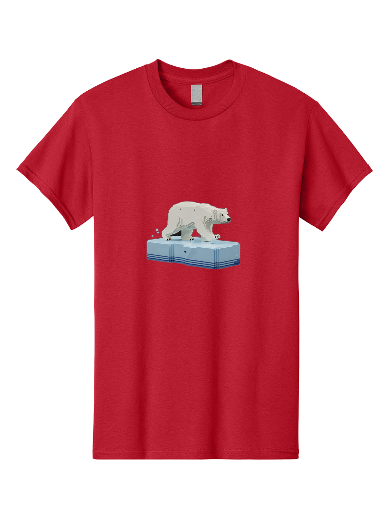 Polar-Bear-On-Iceberg-2 Men'S Graphic Tee, 100% Cotton, Comfortable Casual Summer Wear, Machine Washable, Polar Bear On Ice, 3D Model, White Bear, Arctic Wildlife, Frozen Landscape, Icy Platform, Digital Art, Low Poly, Pixelated Effect, Bae665