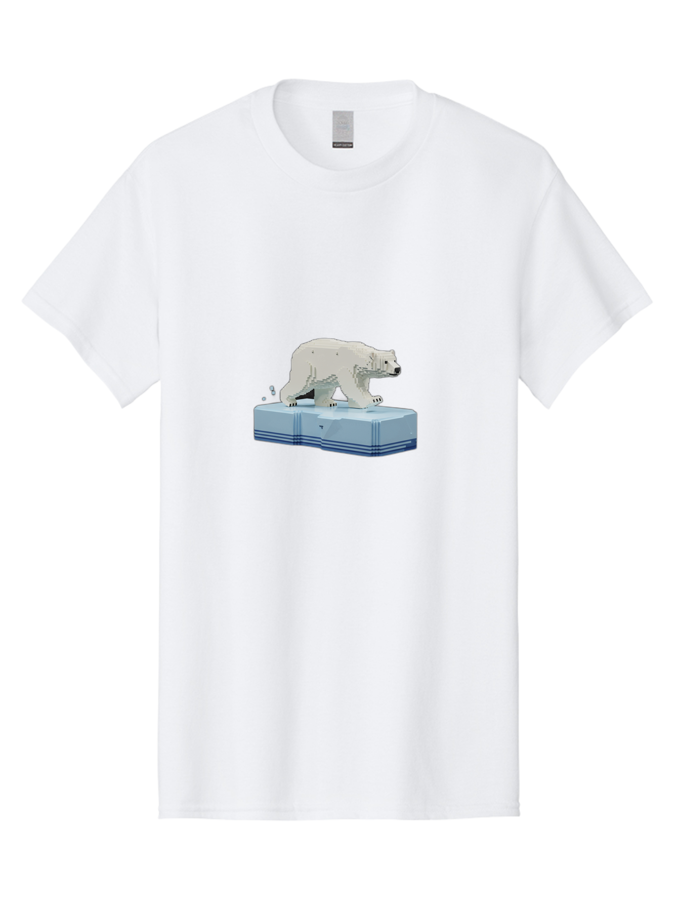 Polar-Bear-On-Iceberg-2 Men'S Graphic Tee, 100% Cotton, Comfortable Casual Summer Wear, Machine Washable, Polar Bear On Ice, 3D Model, White Bear, Arctic Wildlife, Frozen Landscape, Icy Platform, Digital Art, Low Poly, Pixelated Effect, Bae665