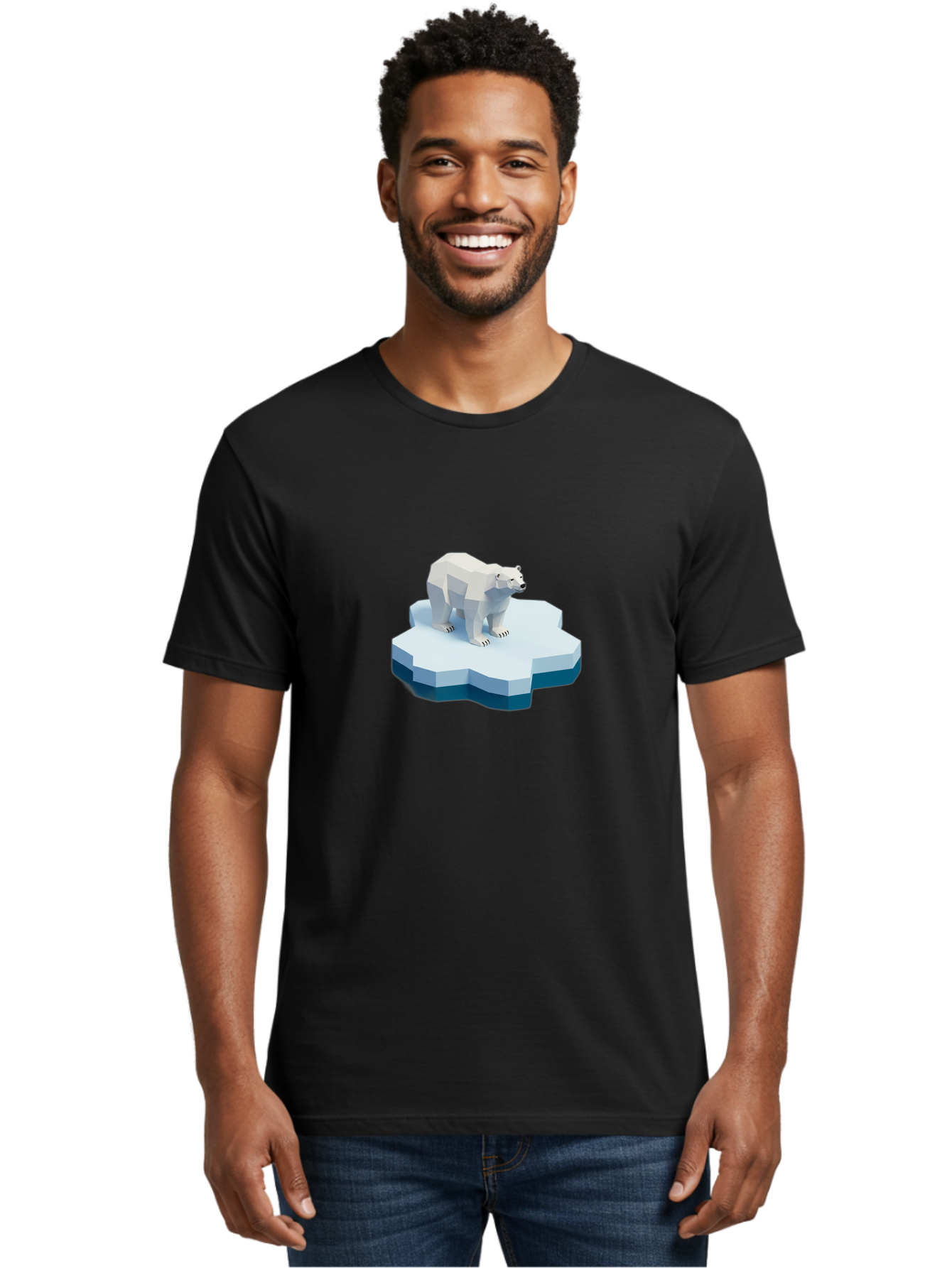 Polar-Bear-On-Iceberg Men'S Graphic Tee, 100% Cotton, Comfortable Casual Summer Wear, Machine Washable, Polar Bear On Iceberg, Low Poly Art, White Bear, Geometric Shapes, Icy Landscape, Arctic Wildlife, Climate Change, Cold Temperatures, Bae666