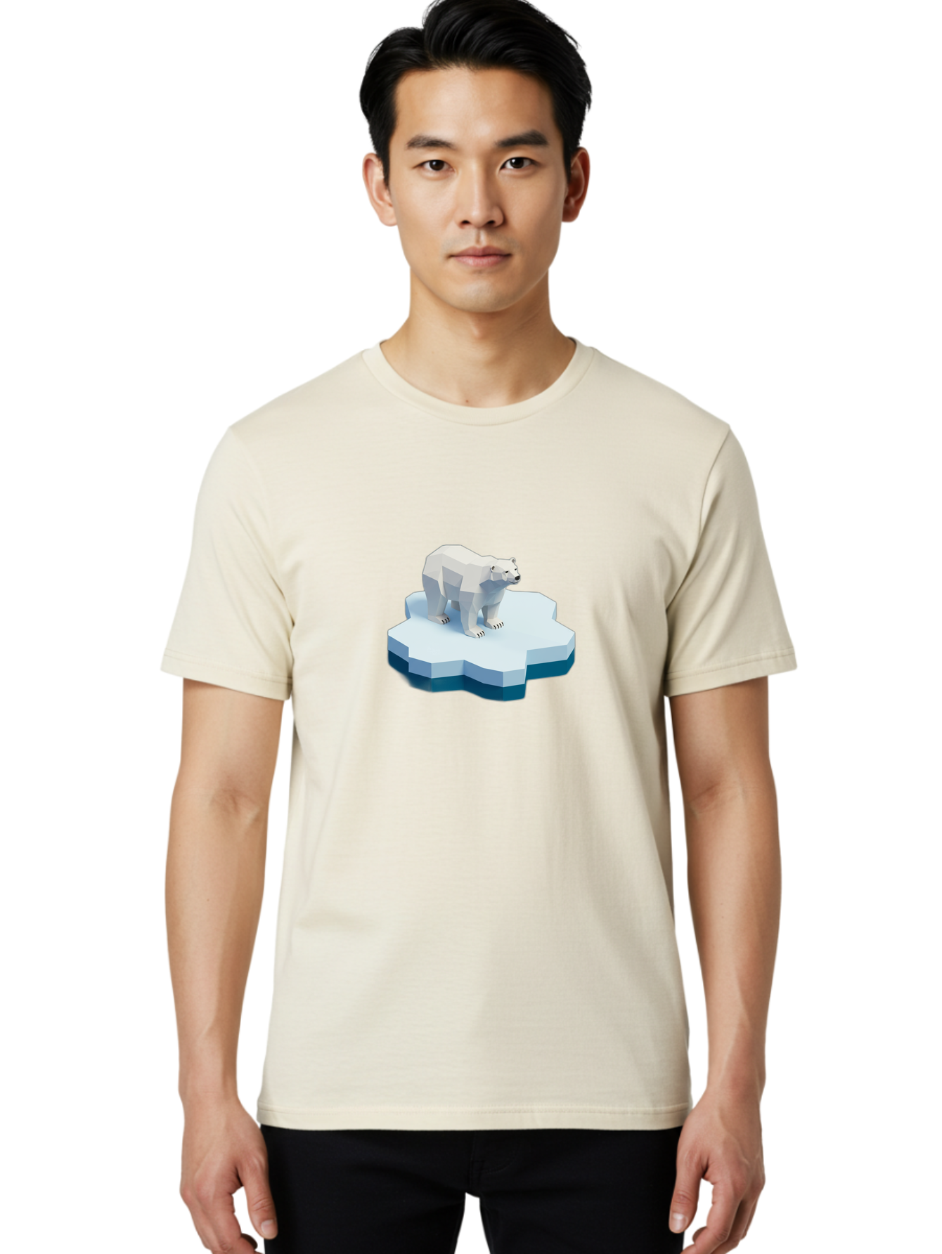 Polar-Bear-On-Iceberg Men'S Graphic Tee, 100% Cotton, Comfortable Casual Summer Wear, Machine Washable, Polar Bear On Iceberg, Low Poly Art, White Bear, Geometric Shapes, Icy Landscape, Arctic Wildlife, Climate Change, Cold Temperatures, Bae666