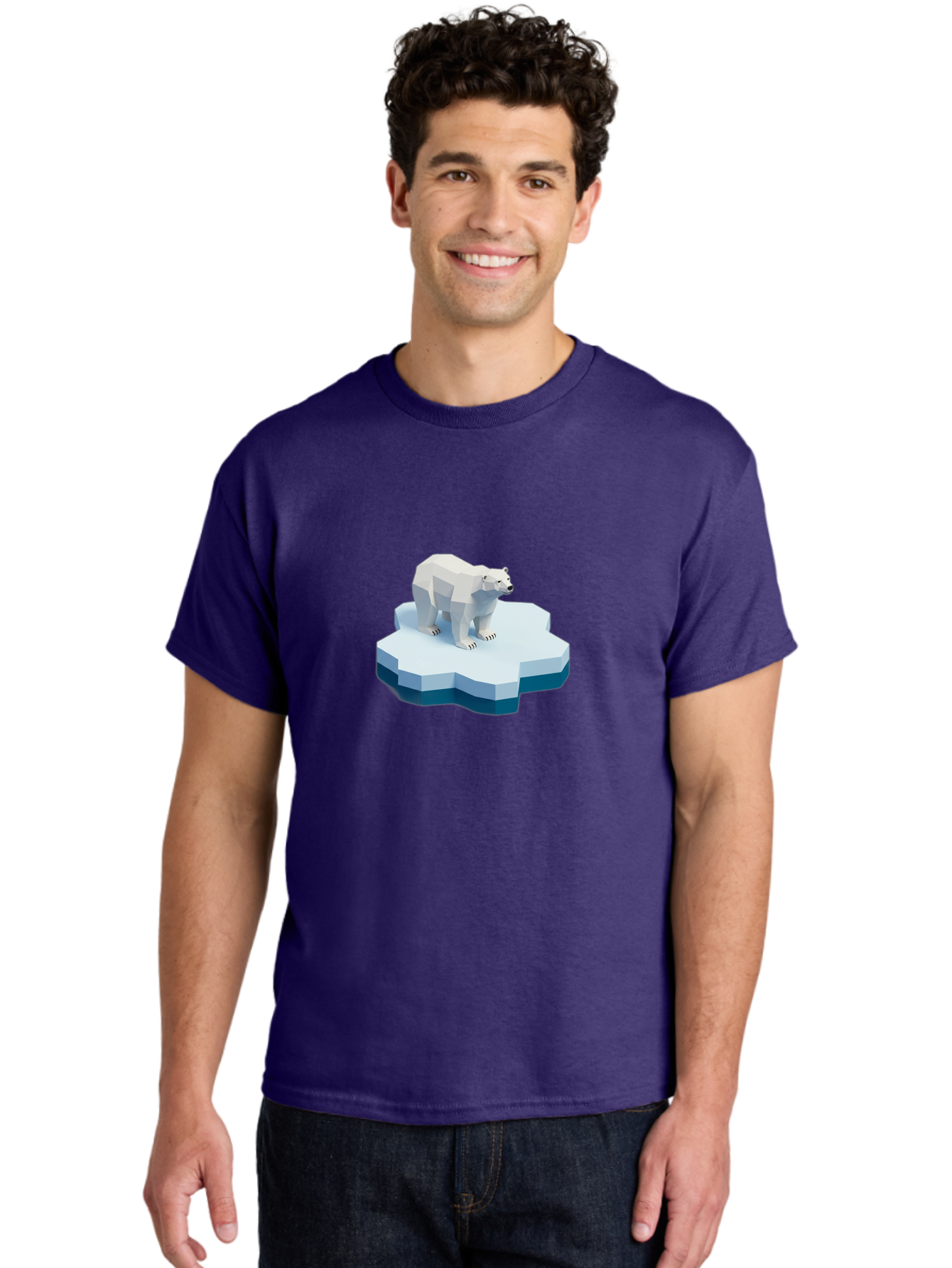 Polar-Bear-On-Iceberg Men'S Graphic Tee, 100% Cotton, Comfortable Casual Summer Wear, Machine Washable, Polar Bear On Iceberg, Low Poly Art, White Bear, Geometric Shapes, Icy Landscape, Arctic Wildlife, Climate Change, Cold Temperatures, Bae666