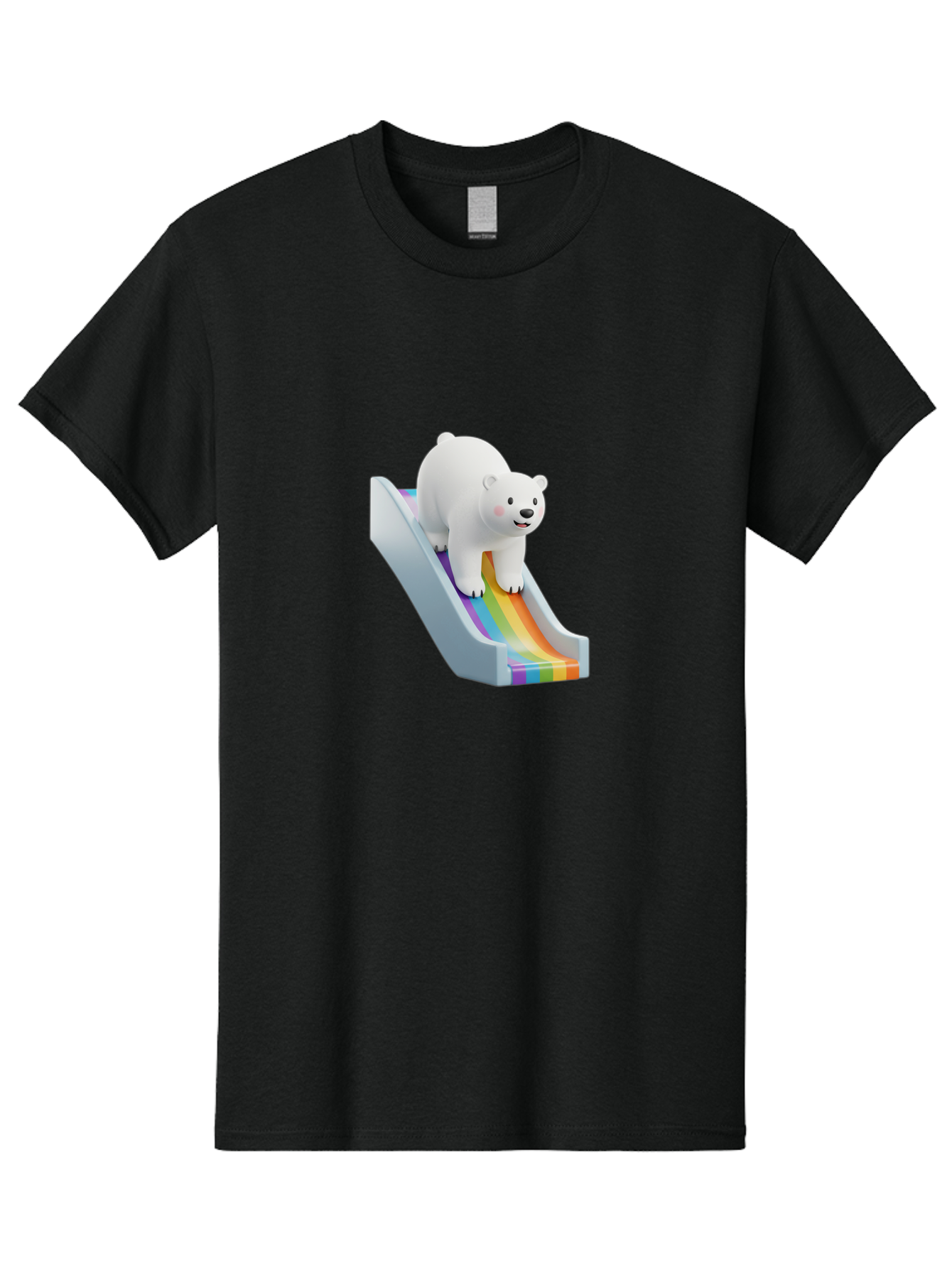 Polar-Bear-On-Slide Men'S Graphic Tee, 100% Cotton, Comfortable Casual Summer Wear, Machine Washable, Polar Bear On A Rainbow Slide, Cute Cartoon Bear, Playful Scene, 3D Illustration, Colorful Slide, Joyful Atmosphere, Kawaii Art, Bae667