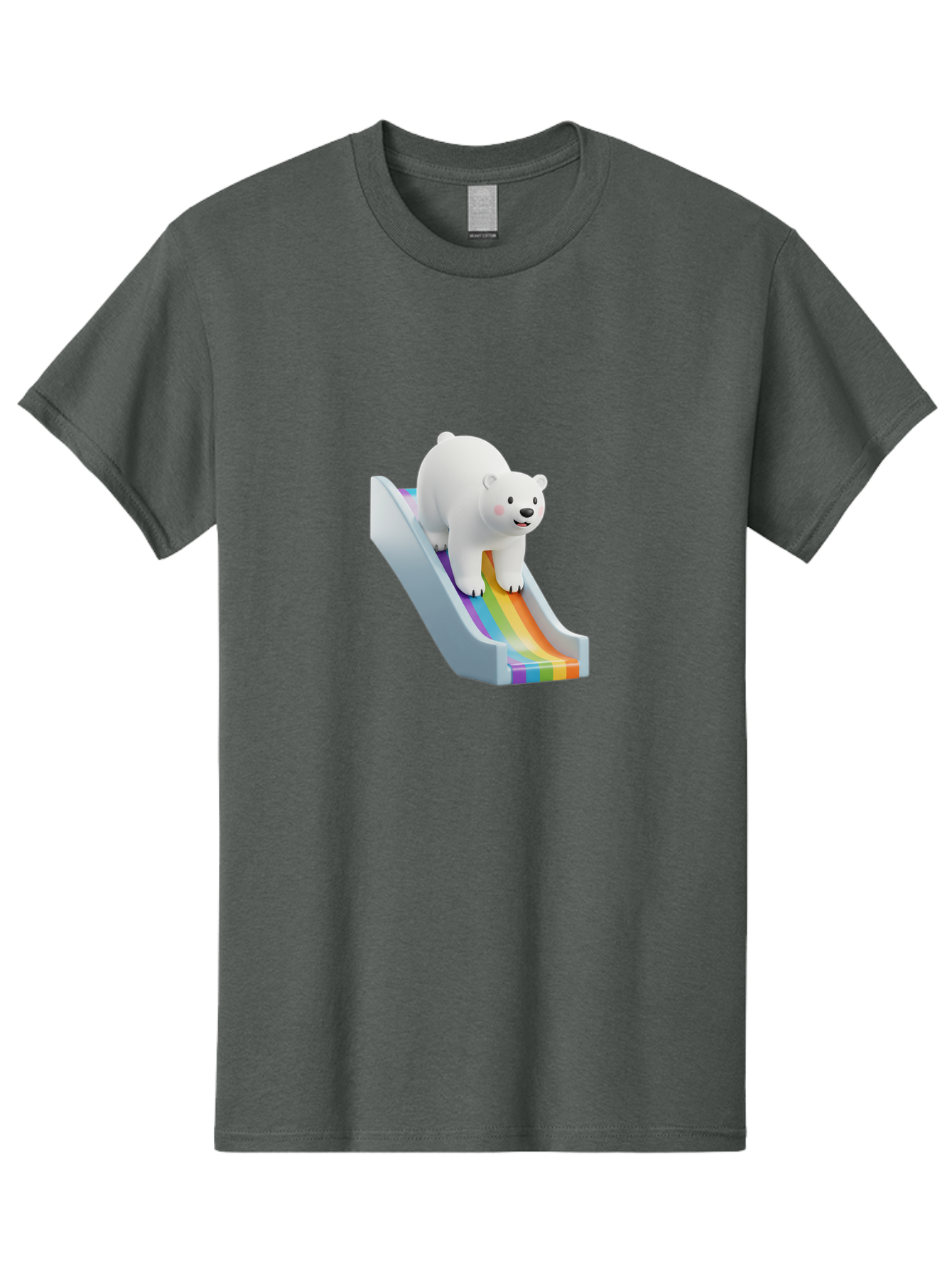 Polar-Bear-On-Slide Men'S Graphic Tee, 100% Cotton, Comfortable Casual Summer Wear, Machine Washable, Polar Bear On A Rainbow Slide, Cute Cartoon Bear, Playful Scene, 3D Illustration, Colorful Slide, Joyful Atmosphere, Kawaii Art, Bae667