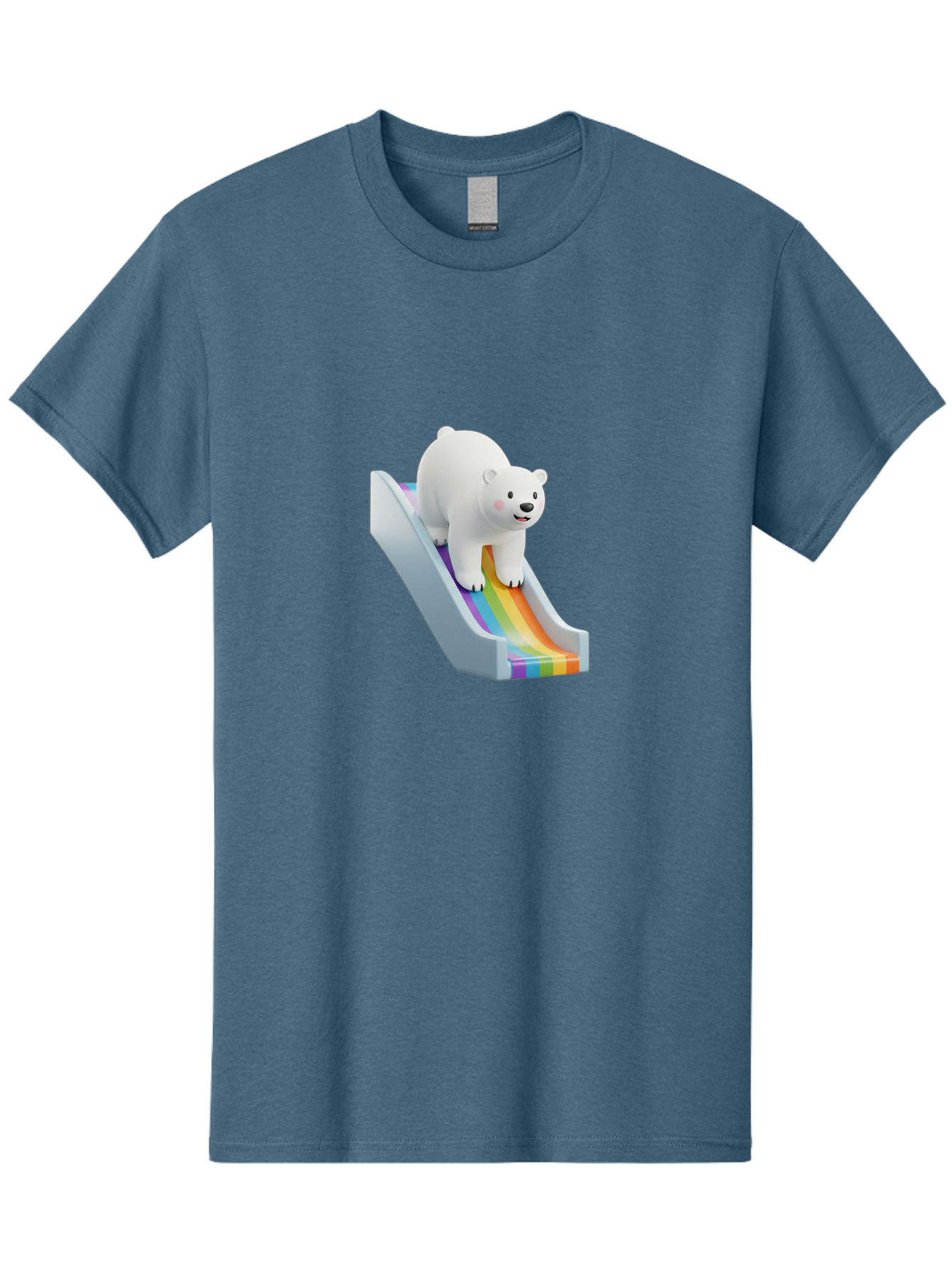 Polar-Bear-On-Slide Men'S Graphic Tee, 100% Cotton, Comfortable Casual Summer Wear, Machine Washable, Polar Bear On A Rainbow Slide, Cute Cartoon Bear, Playful Scene, 3D Illustration, Colorful Slide, Joyful Atmosphere, Kawaii Art, Bae667