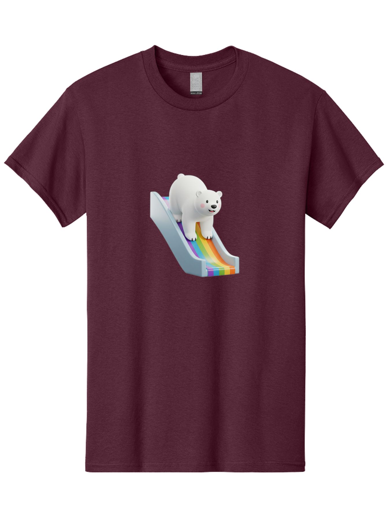 Polar-Bear-On-Slide Men'S Graphic Tee, 100% Cotton, Comfortable Casual Summer Wear, Machine Washable, Polar Bear On A Rainbow Slide, Cute Cartoon Bear, Playful Scene, 3D Illustration, Colorful Slide, Joyful Atmosphere, Kawaii Art, Bae667