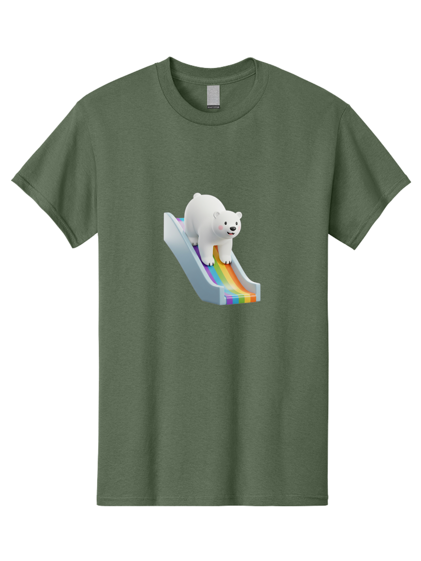 Polar-Bear-On-Slide Men'S Graphic Tee, 100% Cotton, Comfortable Casual Summer Wear, Machine Washable, Polar Bear On A Rainbow Slide, Cute Cartoon Bear, Playful Scene, 3D Illustration, Colorful Slide, Joyful Atmosphere, Kawaii Art, Bae667