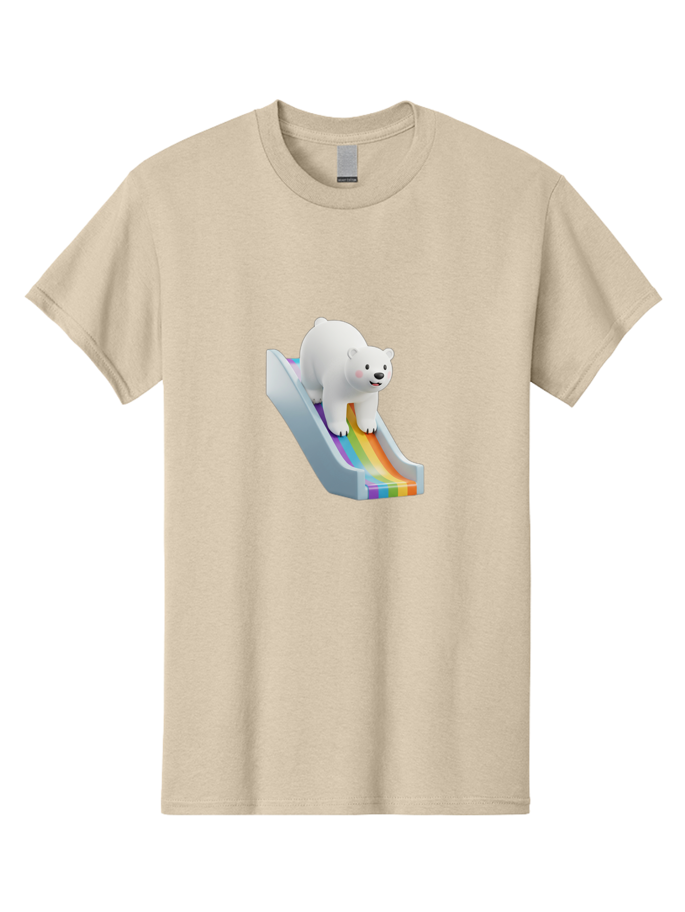 Polar-Bear-On-Slide Men'S Graphic Tee, 100% Cotton, Comfortable Casual Summer Wear, Machine Washable, Polar Bear On A Rainbow Slide, Cute Cartoon Bear, Playful Scene, 3D Illustration, Colorful Slide, Joyful Atmosphere, Kawaii Art, Bae667