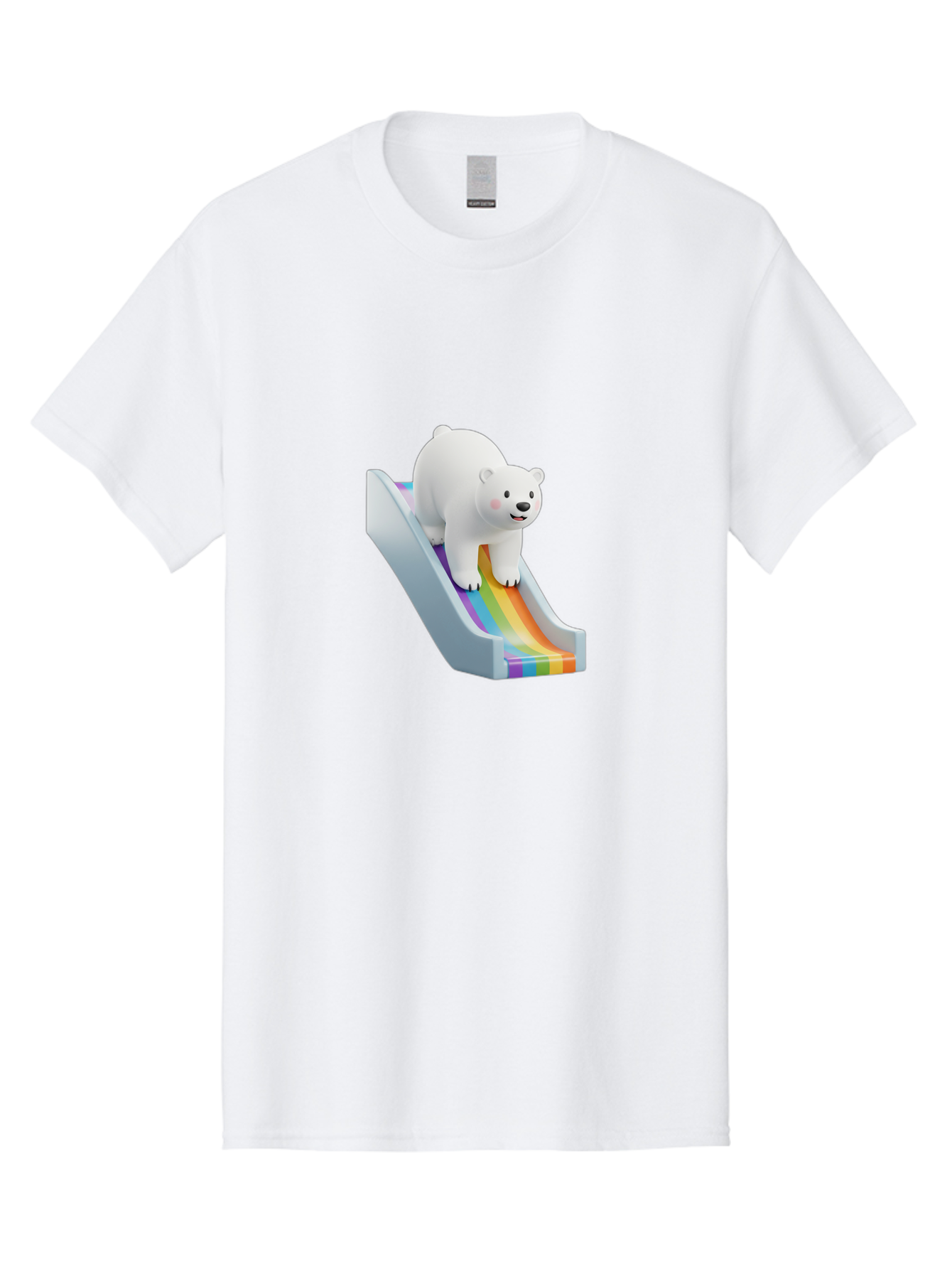 Polar-Bear-On-Slide Men'S Graphic Tee, 100% Cotton, Comfortable Casual Summer Wear, Machine Washable, Polar Bear On A Rainbow Slide, Cute Cartoon Bear, Playful Scene, 3D Illustration, Colorful Slide, Joyful Atmosphere, Kawaii Art, Bae667