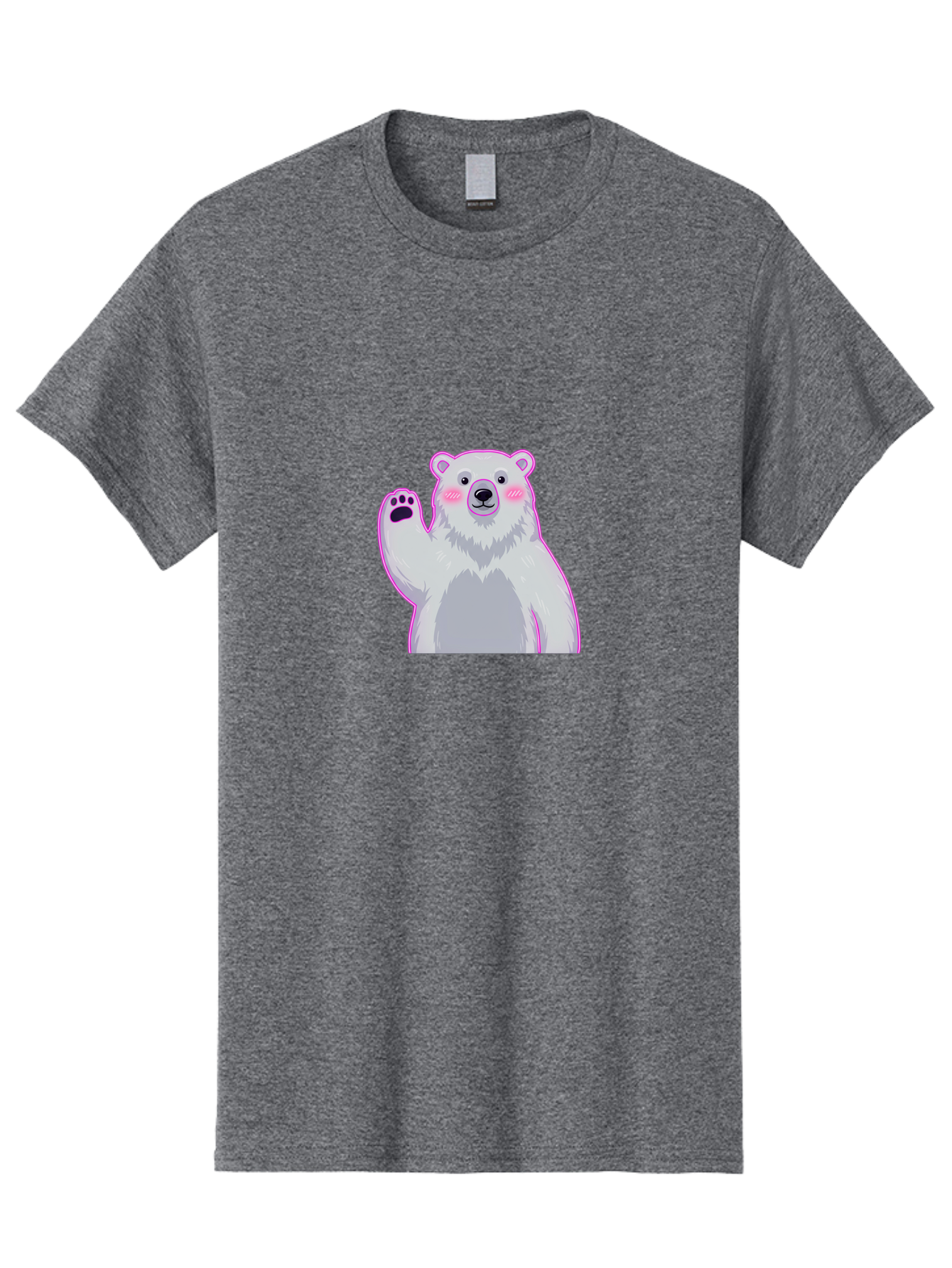 Polar-Bear-Waving Men'S Graphic Tee, 100% Cotton, Comfortable Casual Summer Wear, Machine Washable, Cartoon Polar Bear, Waving Hand, Cute Animal, Kawaii Illustration, Pink Cheeks, White Fur, Friendly Gesture, Adorable Character Bae669