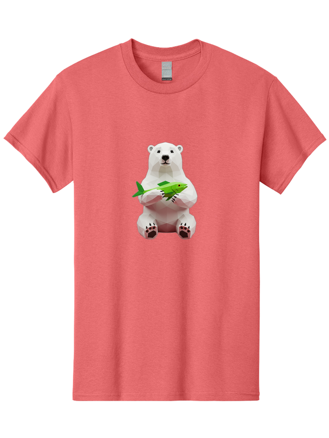 Polar-Bear-With-Fish-1 Men'S Graphic Tee, 100% Cotton, Comfortable Casual Summer Wear, Machine Washable, Low-Poly Polar Bear, 3D Illustration, Holding Fish, Arctic Wildlife, Geometric Art, Polar Bear Illustration, Wildlife Artwork, Bae670