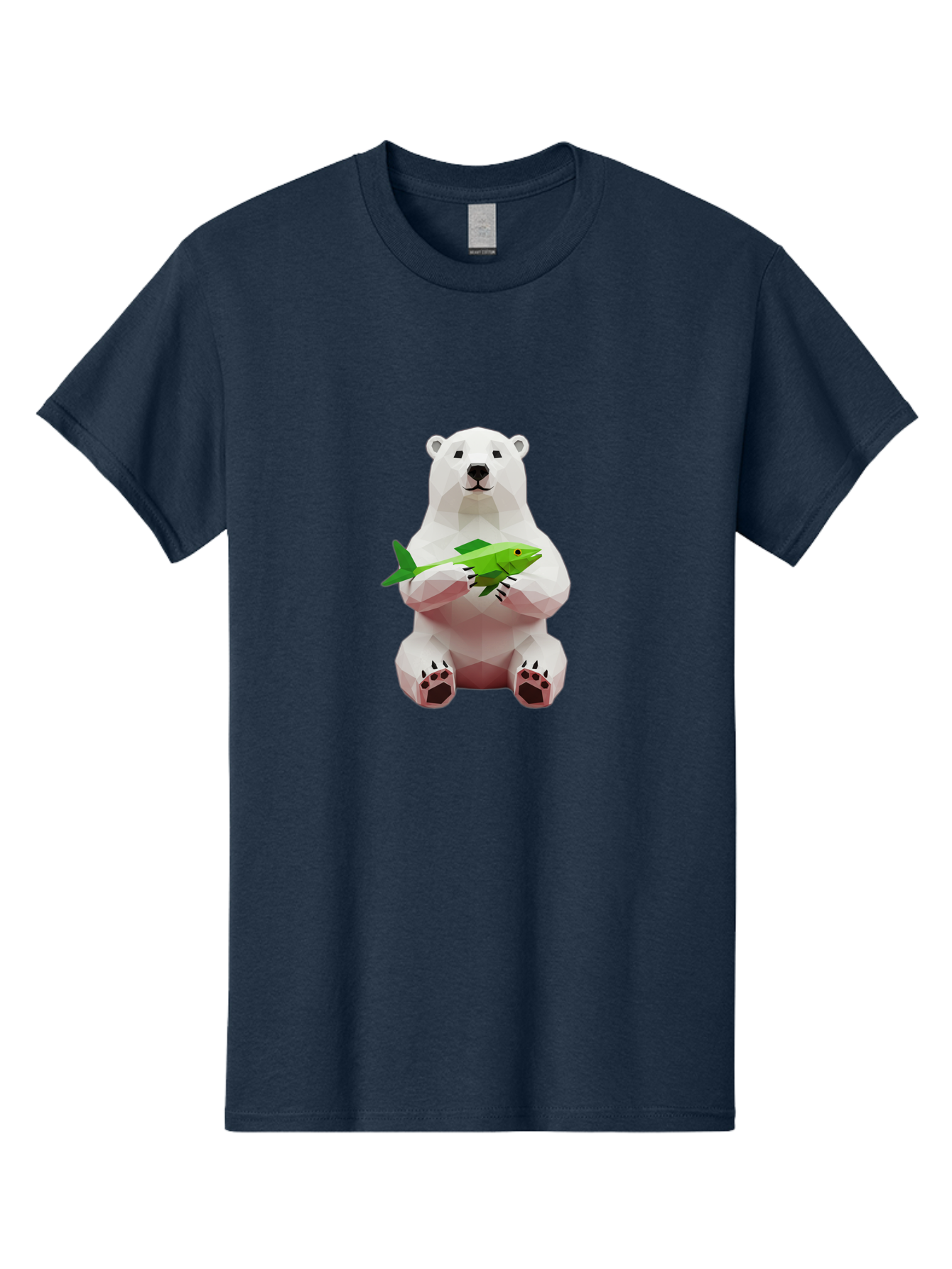 Polar-Bear-With-Fish-1 Men'S Graphic Tee, 100% Cotton, Comfortable Casual Summer Wear, Machine Washable, Low-Poly Polar Bear, 3D Illustration, Holding Fish, Arctic Wildlife, Geometric Art, Polar Bear Illustration, Wildlife Artwork, Bae670