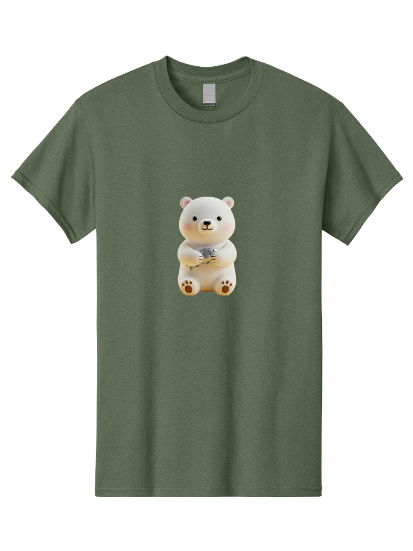 Polar-Bear-With-Fish Men'S Graphic Tee, 100% Cotton, Comfortable Casual Summer Wear, Machine Washable, Cute Polar Bear, White Bear, Holding Fish, Cartoon Character, Adorable Figurine, Kawaii Animal, Childlike Charm, Stuffed Animal, Bae674