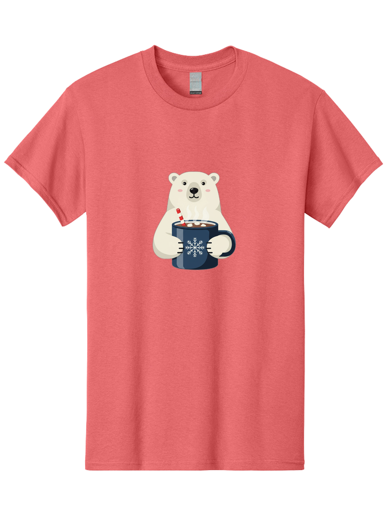 Polar-Bear-With-Hot-Chocolate Men'S Graphic Tee, 100% Cotton, Comfortable Casual Summer Wear, Machine Washable, Polar Bear, Hot Chocolate, Winter Wonderland, Snowflake Mug, Festive Drink, Adorable Bear, Candy Cane Straw, Marshmallow Topping, Bae675