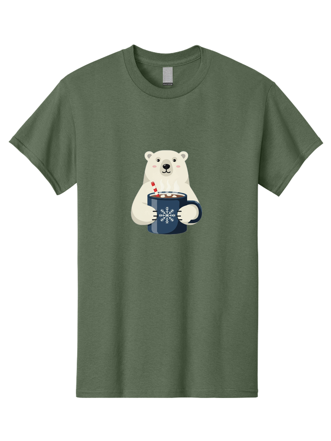 Polar-Bear-With-Hot-Chocolate Men'S Graphic Tee, 100% Cotton, Comfortable Casual Summer Wear, Machine Washable, Polar Bear, Hot Chocolate, Winter Wonderland, Snowflake Mug, Festive Drink, Adorable Bear, Candy Cane Straw, Marshmallow Topping, Bae675