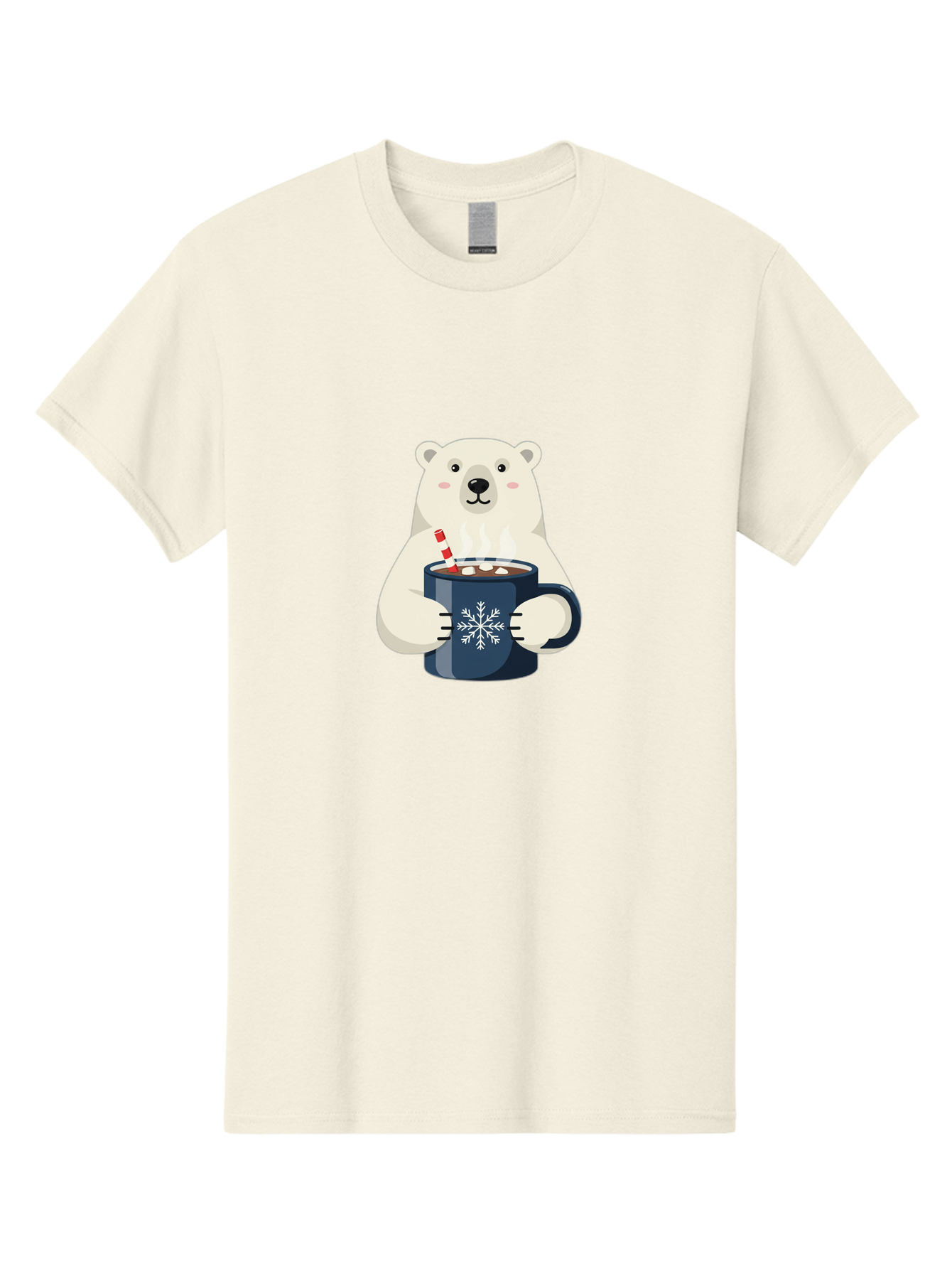 Polar-Bear-With-Hot-Chocolate Men'S Graphic Tee, 100% Cotton, Comfortable Casual Summer Wear, Machine Washable, Polar Bear, Hot Chocolate, Winter Wonderland, Snowflake Mug, Festive Drink, Adorable Bear, Candy Cane Straw, Marshmallow Topping, Bae675