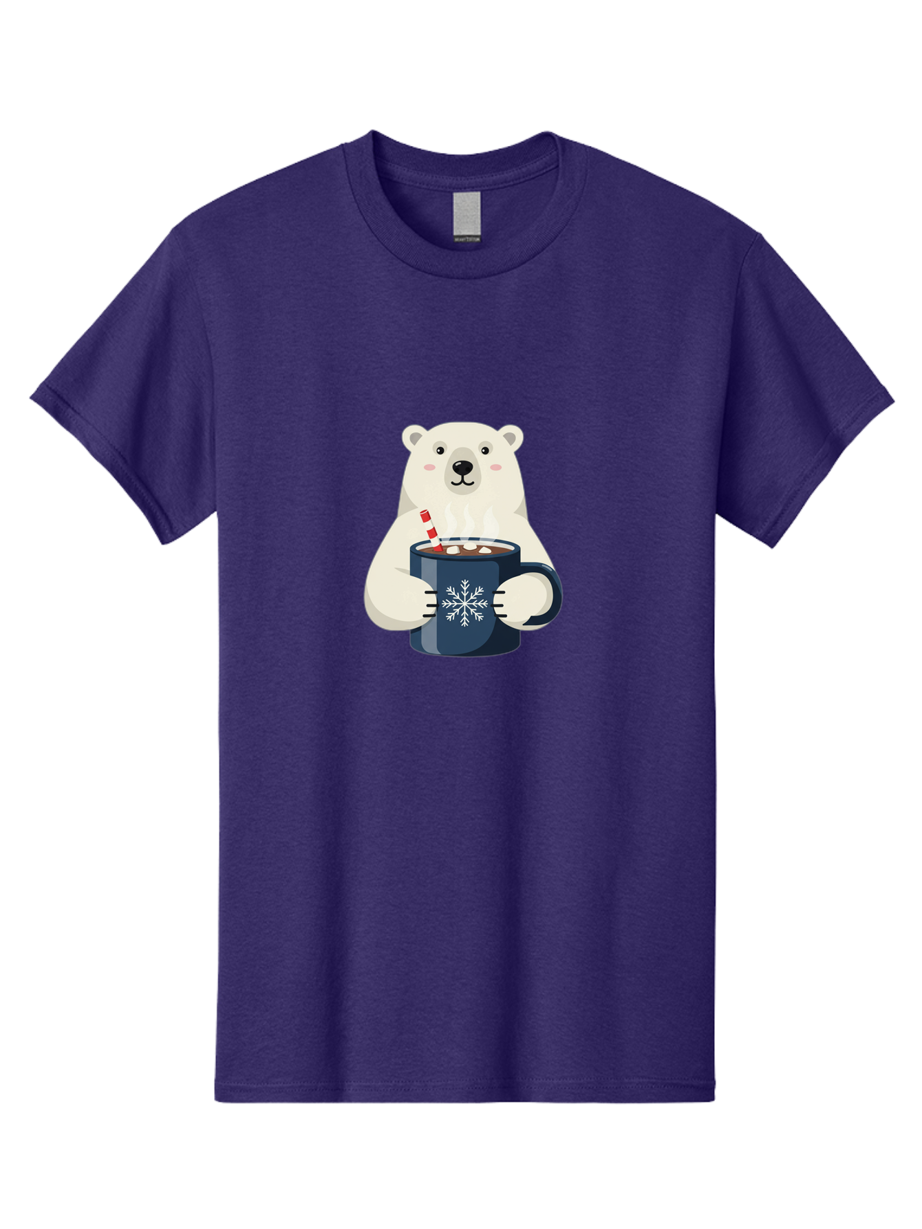 Polar-Bear-With-Hot-Chocolate Men'S Graphic Tee, 100% Cotton, Comfortable Casual Summer Wear, Machine Washable, Polar Bear, Hot Chocolate, Winter Wonderland, Snowflake Mug, Festive Drink, Adorable Bear, Candy Cane Straw, Marshmallow Topping, Bae675