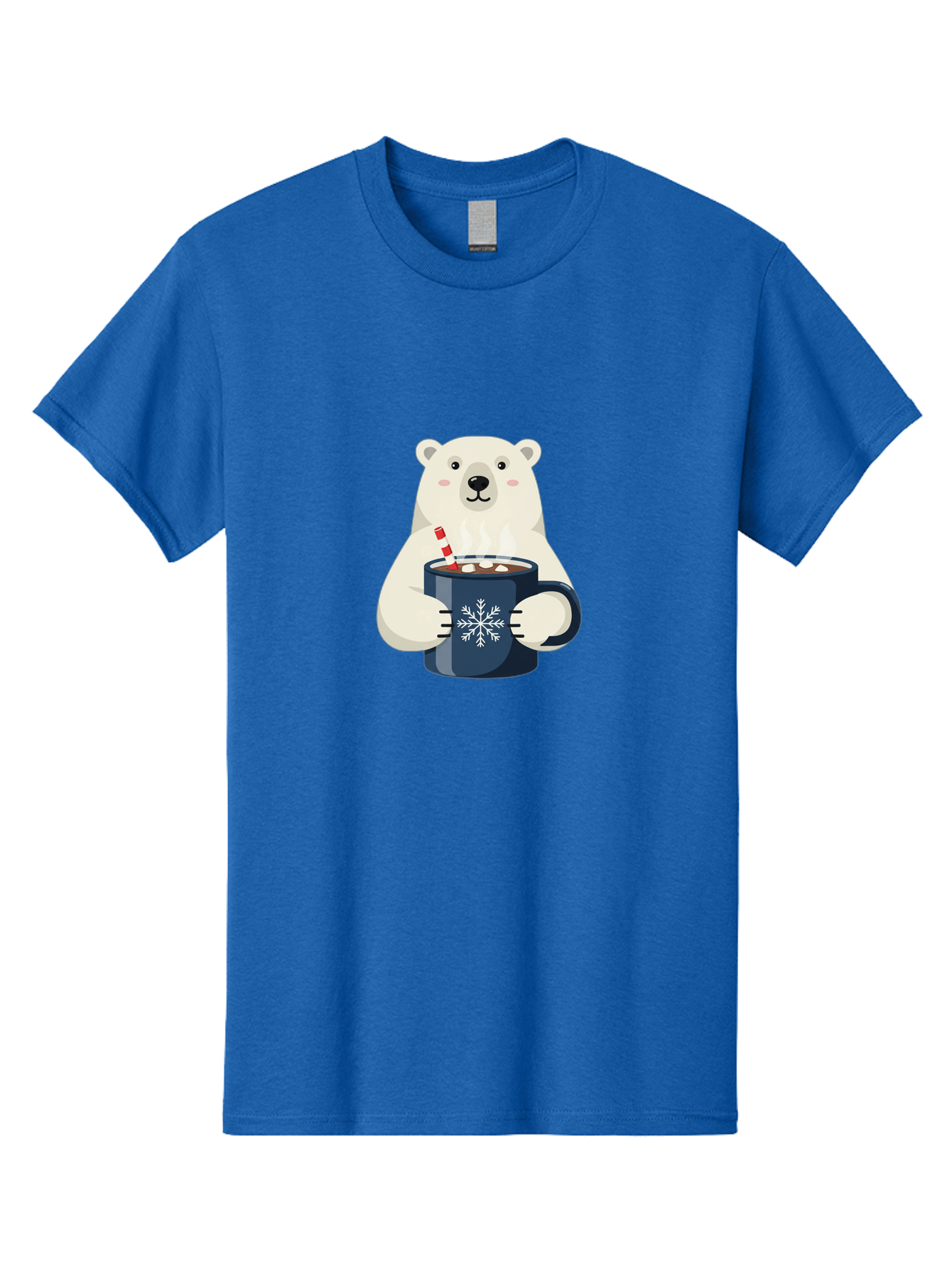 Polar-Bear-With-Hot-Chocolate Men'S Graphic Tee, 100% Cotton, Comfortable Casual Summer Wear, Machine Washable, Polar Bear, Hot Chocolate, Winter Wonderland, Snowflake Mug, Festive Drink, Adorable Bear, Candy Cane Straw, Marshmallow Topping, Bae675
