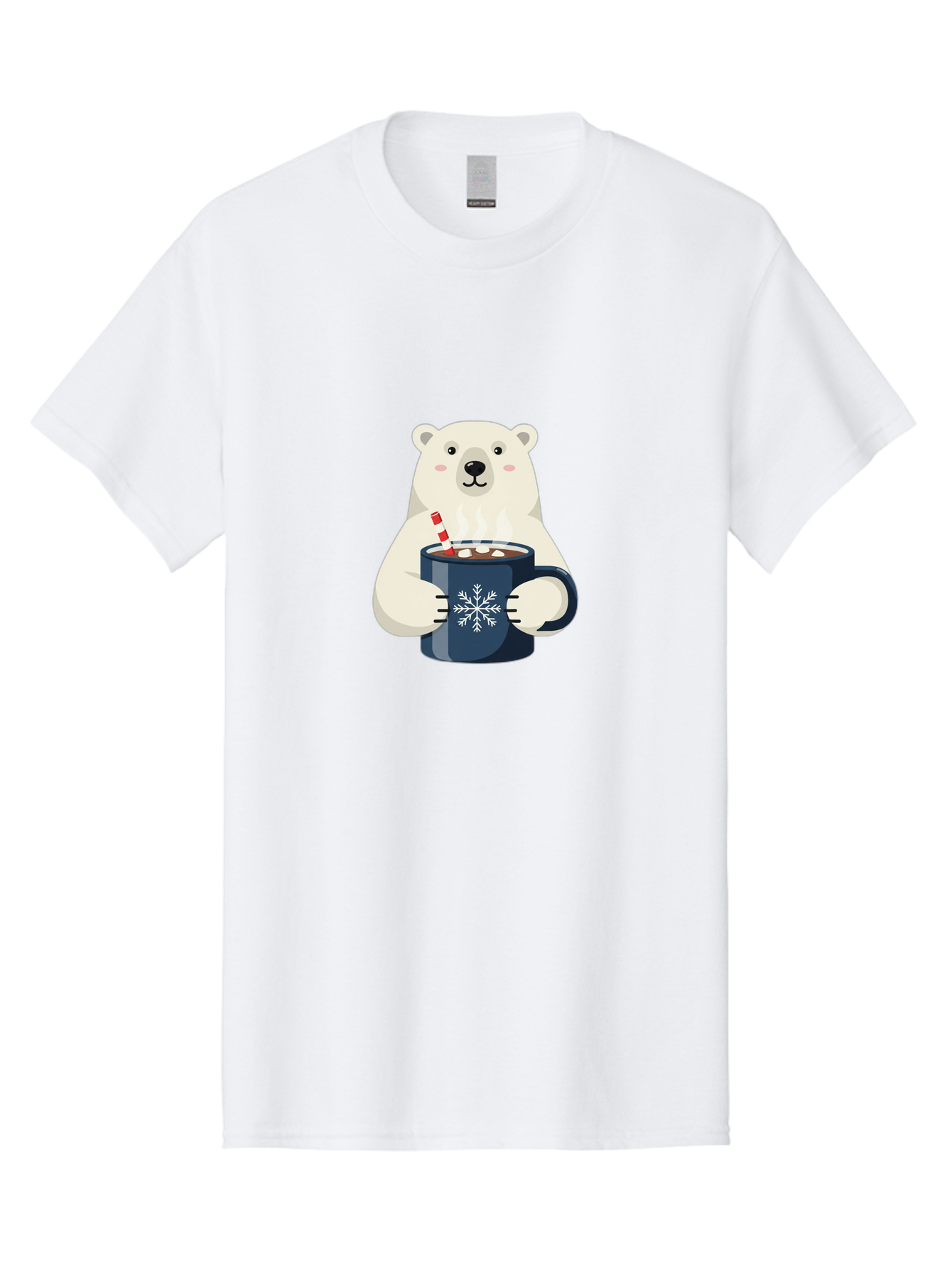 Polar-Bear-With-Hot-Chocolate Men'S Graphic Tee, 100% Cotton, Comfortable Casual Summer Wear, Machine Washable, Polar Bear, Hot Chocolate, Winter Wonderland, Snowflake Mug, Festive Drink, Adorable Bear, Candy Cane Straw, Marshmallow Topping, Bae675