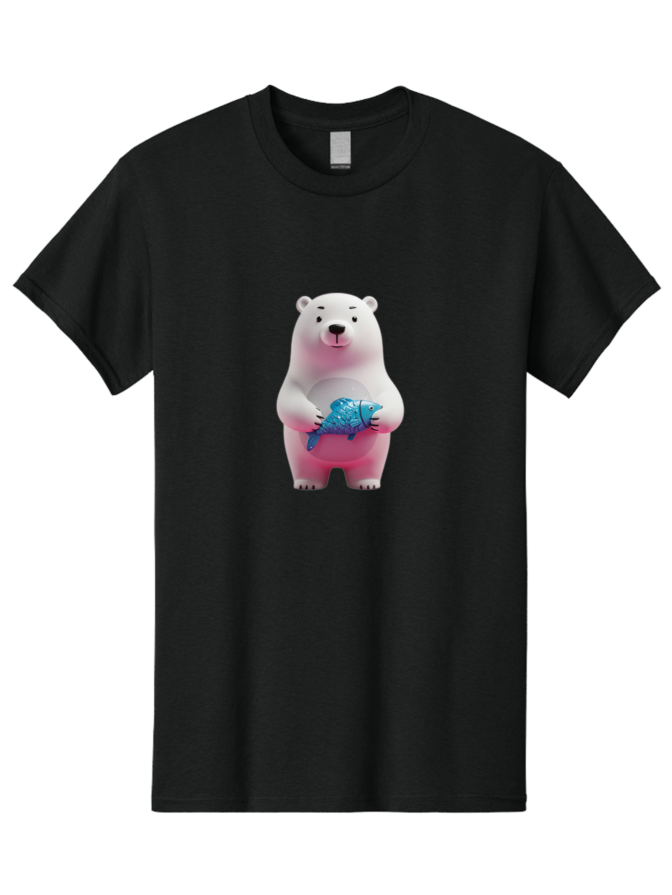 Polar-Bear Men'S Graphic Tee, 100% Cotton, Comfortable Casual Summer Wear, Machine Washable, White Polar Bear, Blue Fish, Cartoon Character, 3D Illustration, Playful Scene, Cute Bear, Underwater Friend, Sea Creature, Adorable, Childlike Charm, Bae679