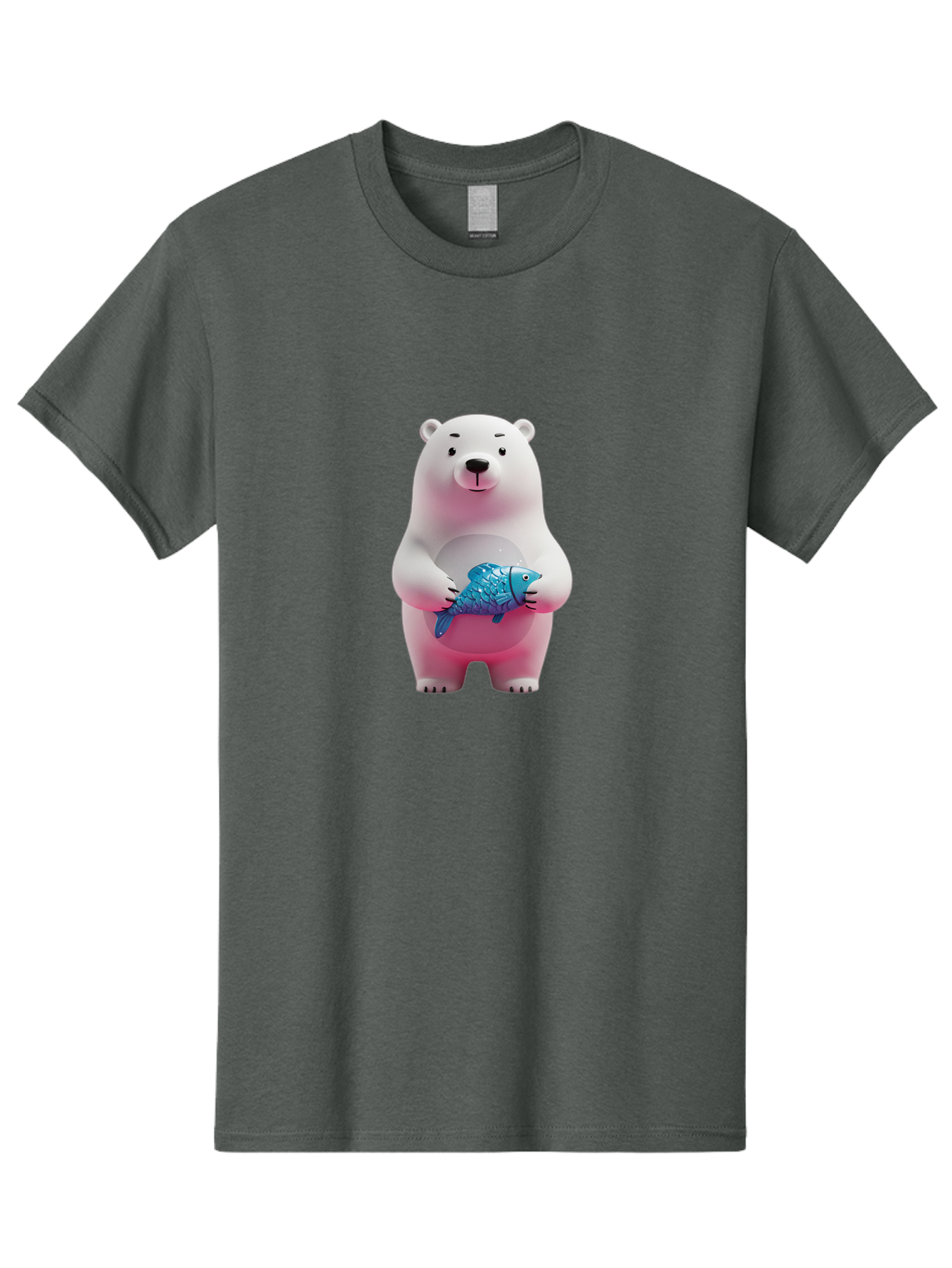 Polar-Bear Men'S Graphic Tee, 100% Cotton, Comfortable Casual Summer Wear, Machine Washable, White Polar Bear, Blue Fish, Cartoon Character, 3D Illustration, Playful Scene, Cute Bear, Underwater Friend, Sea Creature, Adorable, Childlike Charm, Bae679