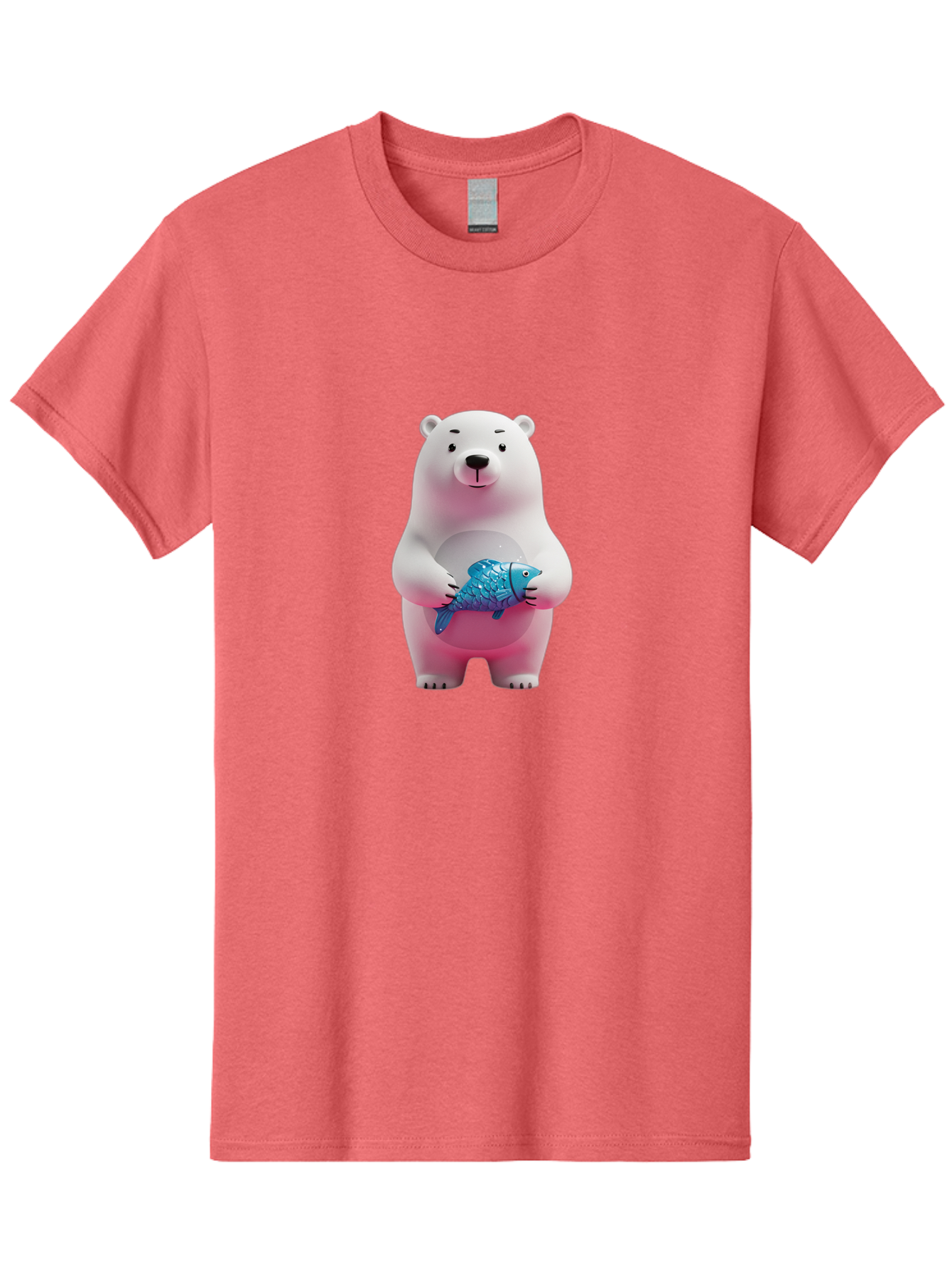 Polar-Bear Men'S Graphic Tee, 100% Cotton, Comfortable Casual Summer Wear, Machine Washable, White Polar Bear, Blue Fish, Cartoon Character, 3D Illustration, Playful Scene, Cute Bear, Underwater Friend, Sea Creature, Adorable, Childlike Charm, Bae679