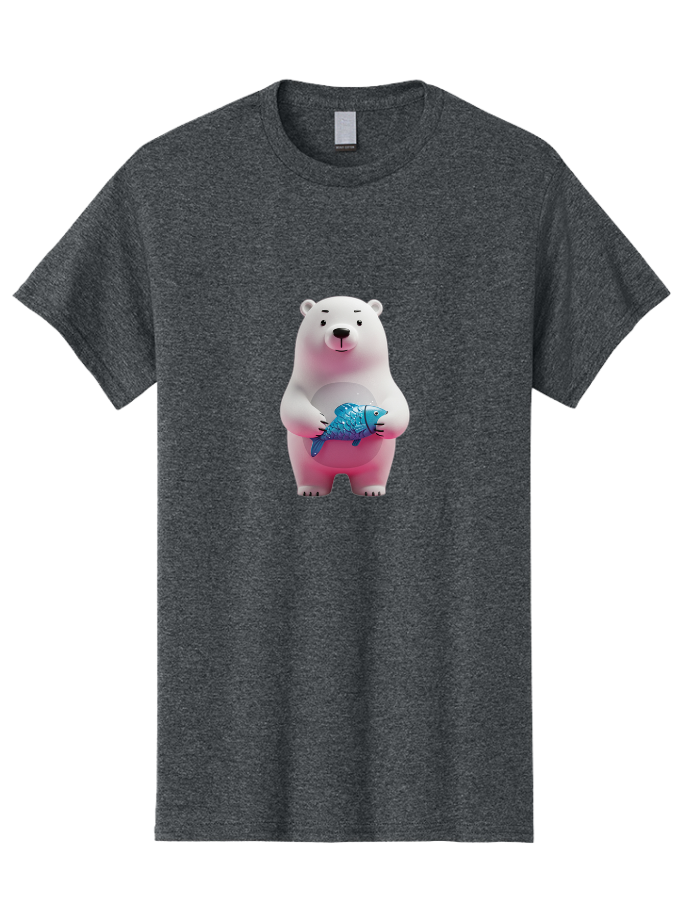 Polar-Bear Men'S Graphic Tee, 100% Cotton, Comfortable Casual Summer Wear, Machine Washable, White Polar Bear, Blue Fish, Cartoon Character, 3D Illustration, Playful Scene, Cute Bear, Underwater Friend, Sea Creature, Adorable, Childlike Charm, Bae679