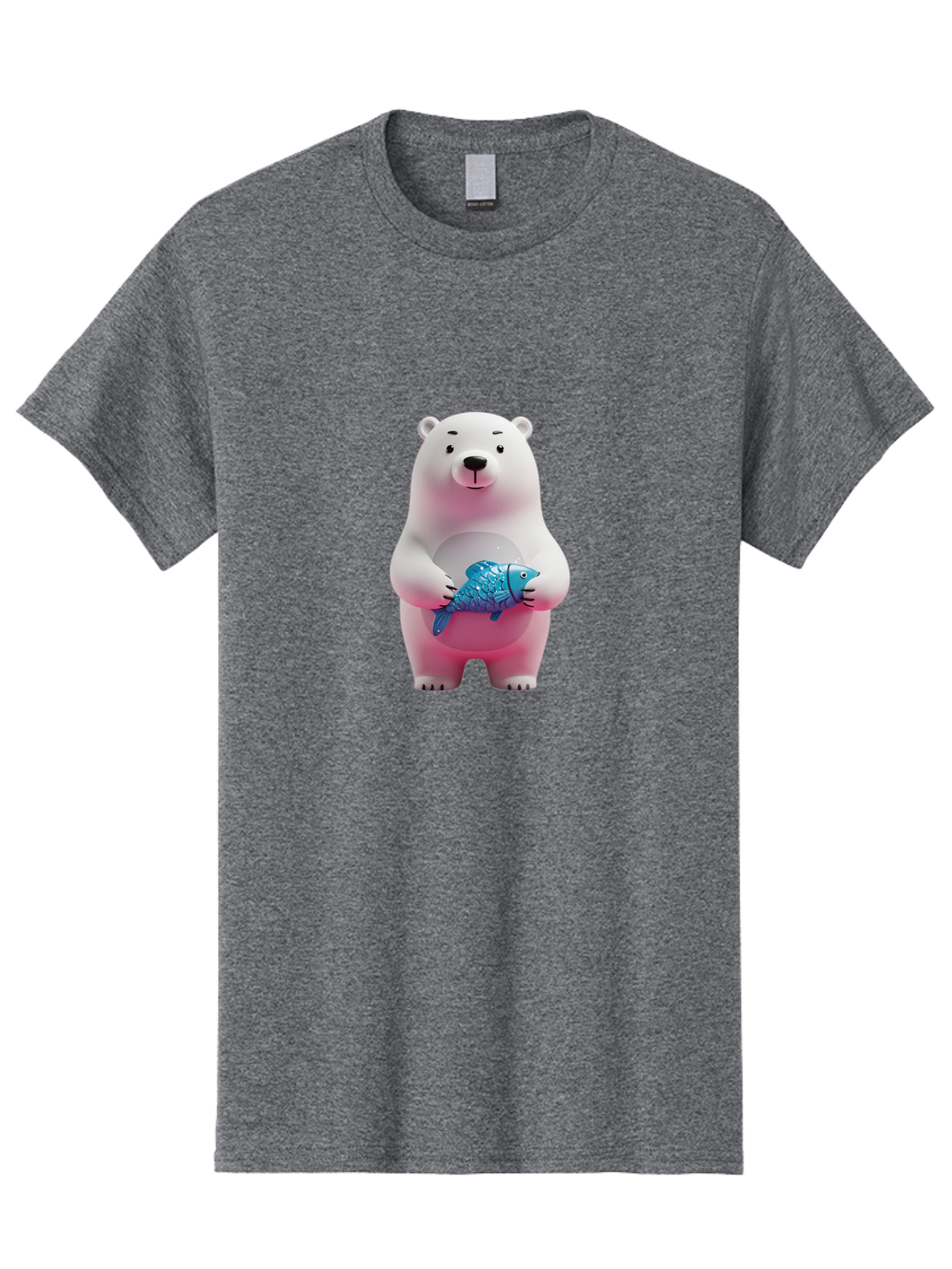 Polar-Bear Men'S Graphic Tee, 100% Cotton, Comfortable Casual Summer Wear, Machine Washable, White Polar Bear, Blue Fish, Cartoon Character, 3D Illustration, Playful Scene, Cute Bear, Underwater Friend, Sea Creature, Adorable, Childlike Charm, Bae679