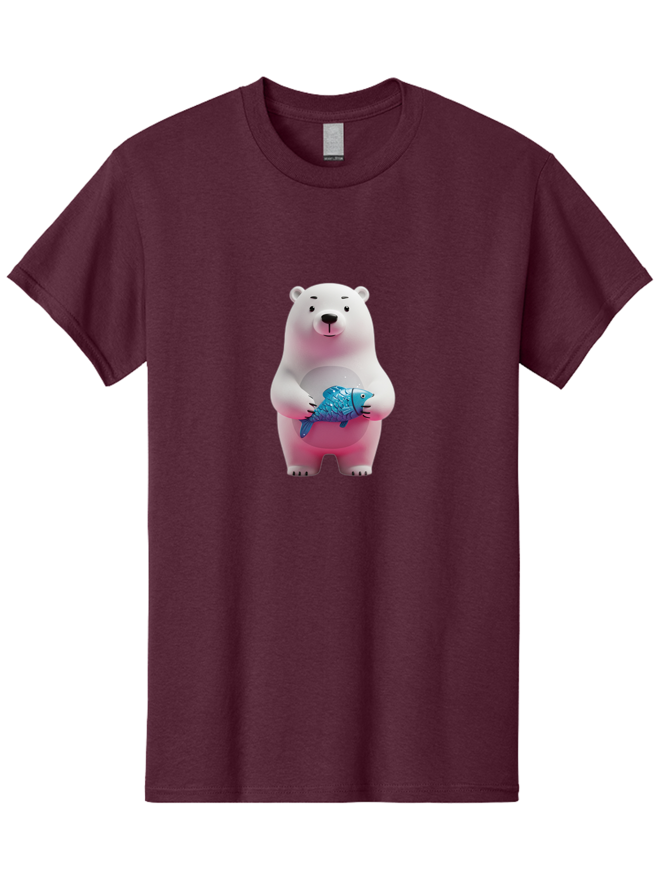 Polar-Bear Men'S Graphic Tee, 100% Cotton, Comfortable Casual Summer Wear, Machine Washable, White Polar Bear, Blue Fish, Cartoon Character, 3D Illustration, Playful Scene, Cute Bear, Underwater Friend, Sea Creature, Adorable, Childlike Charm, Bae679