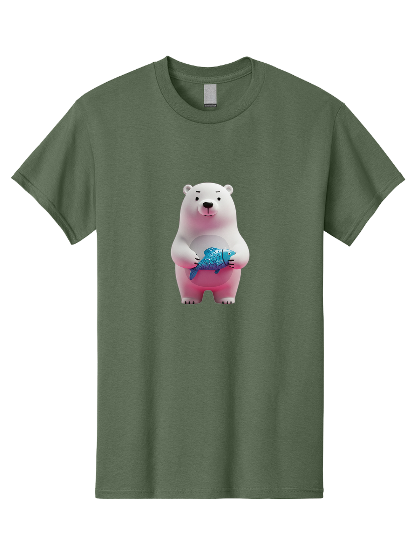 Polar-Bear Men'S Graphic Tee, 100% Cotton, Comfortable Casual Summer Wear, Machine Washable, White Polar Bear, Blue Fish, Cartoon Character, 3D Illustration, Playful Scene, Cute Bear, Underwater Friend, Sea Creature, Adorable, Childlike Charm, Bae679