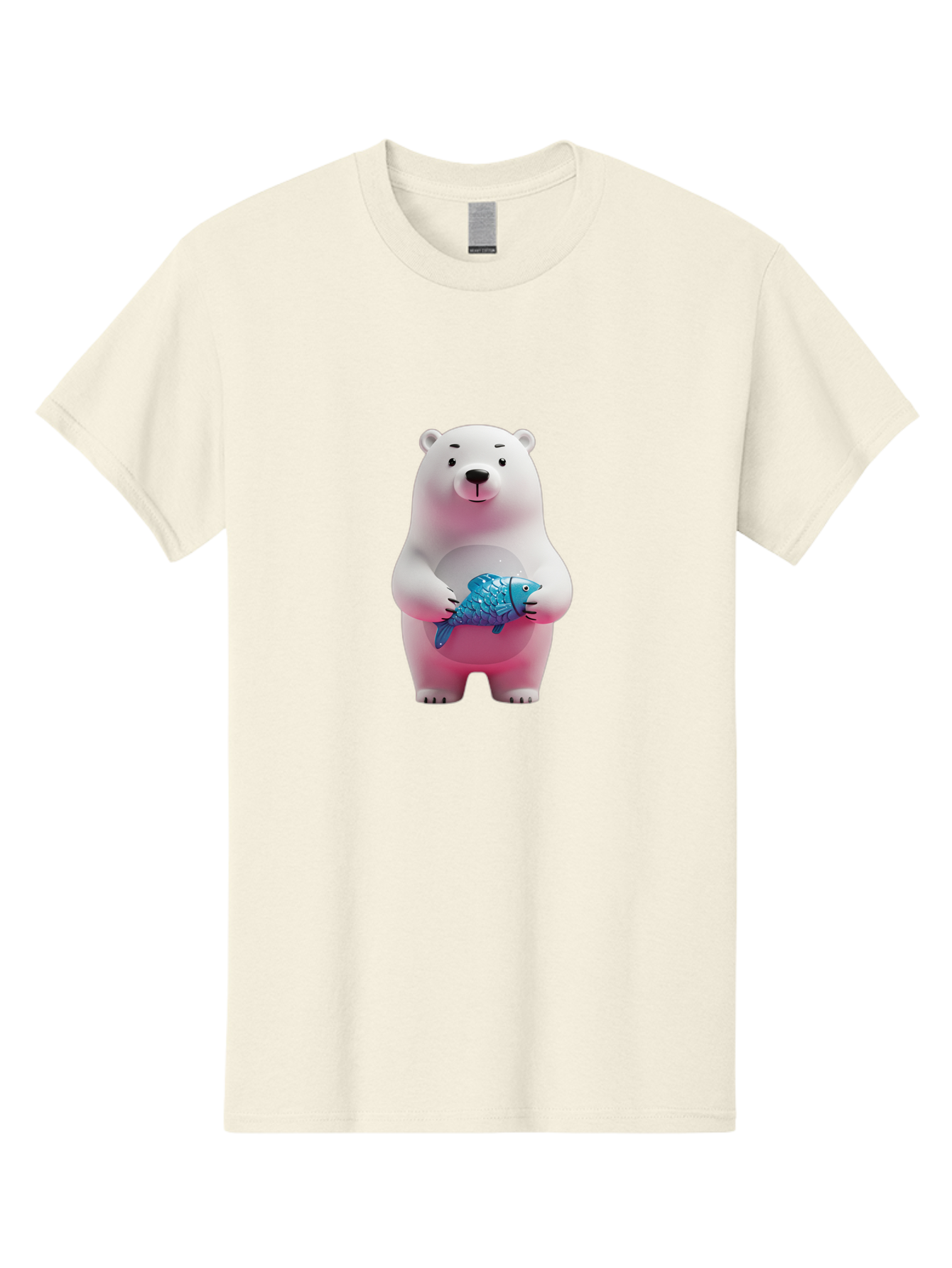 Polar-Bear Men'S Graphic Tee, 100% Cotton, Comfortable Casual Summer Wear, Machine Washable, White Polar Bear, Blue Fish, Cartoon Character, 3D Illustration, Playful Scene, Cute Bear, Underwater Friend, Sea Creature, Adorable, Childlike Charm, Bae679