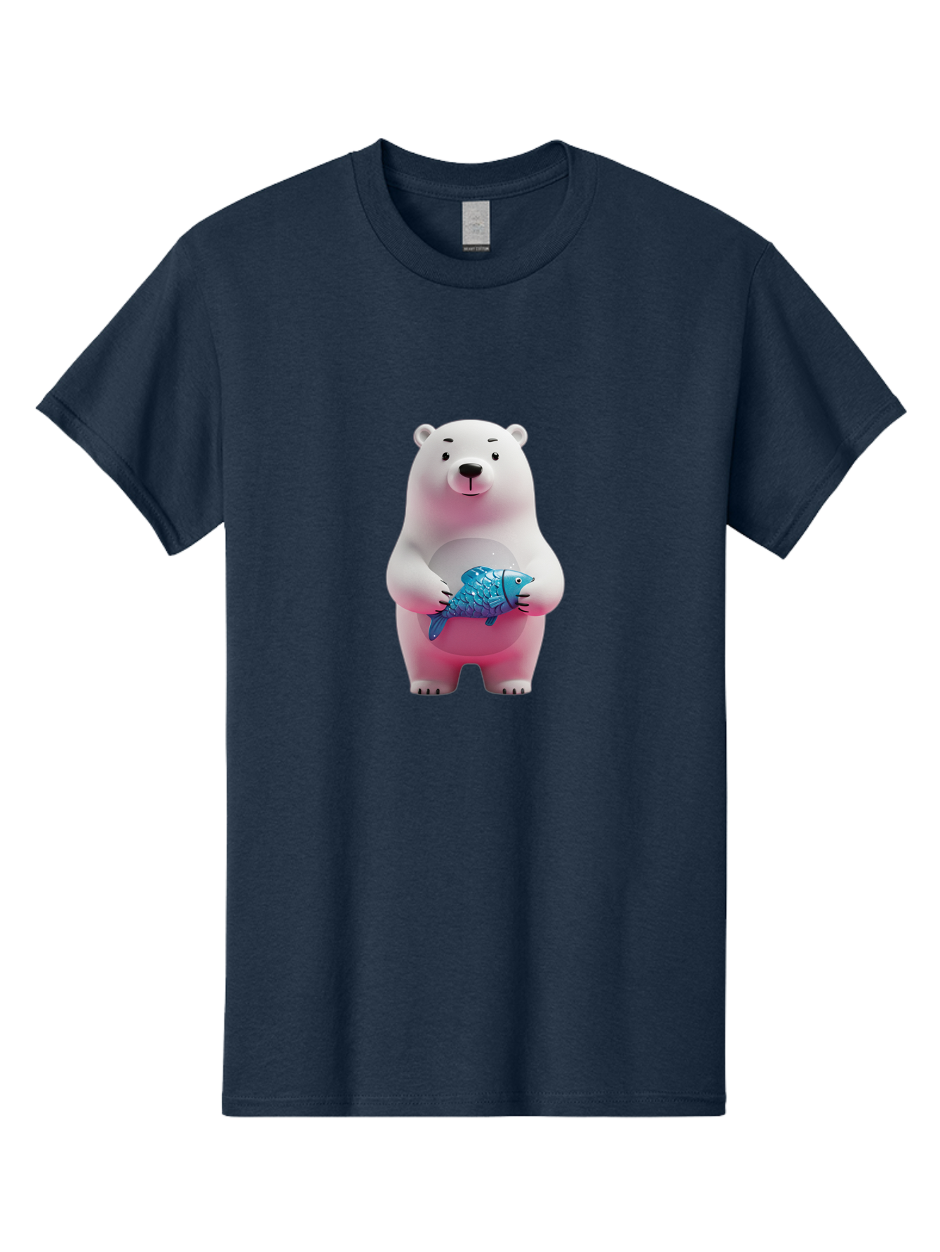 Polar-Bear Men'S Graphic Tee, 100% Cotton, Comfortable Casual Summer Wear, Machine Washable, White Polar Bear, Blue Fish, Cartoon Character, 3D Illustration, Playful Scene, Cute Bear, Underwater Friend, Sea Creature, Adorable, Childlike Charm, Bae679