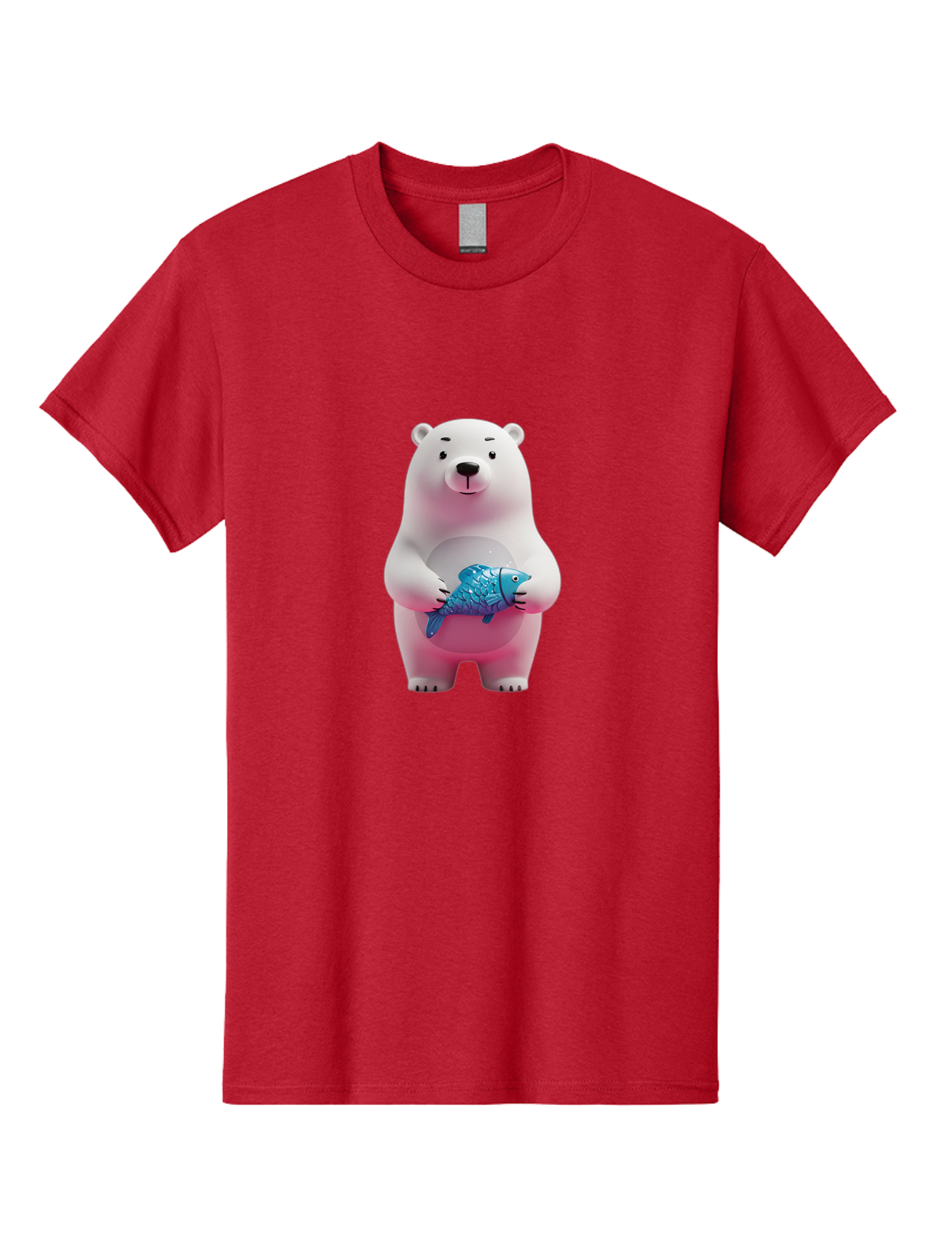 Polar-Bear Men'S Graphic Tee, 100% Cotton, Comfortable Casual Summer Wear, Machine Washable, White Polar Bear, Blue Fish, Cartoon Character, 3D Illustration, Playful Scene, Cute Bear, Underwater Friend, Sea Creature, Adorable, Childlike Charm, Bae679