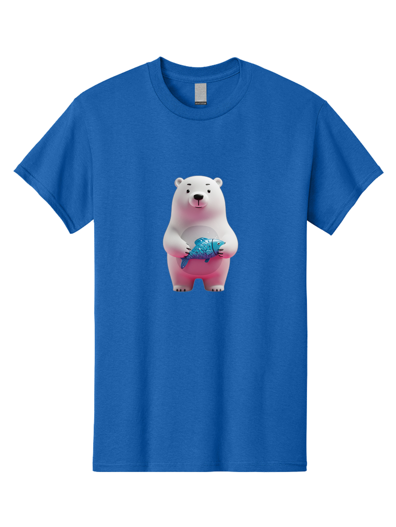 Polar-Bear Men'S Graphic Tee, 100% Cotton, Comfortable Casual Summer Wear, Machine Washable, White Polar Bear, Blue Fish, Cartoon Character, 3D Illustration, Playful Scene, Cute Bear, Underwater Friend, Sea Creature, Adorable, Childlike Charm, Bae679