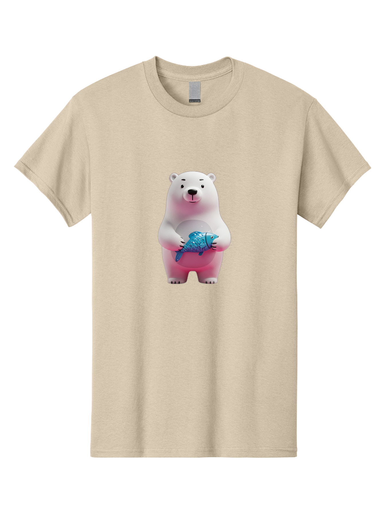 Polar-Bear Men'S Graphic Tee, 100% Cotton, Comfortable Casual Summer Wear, Machine Washable, White Polar Bear, Blue Fish, Cartoon Character, 3D Illustration, Playful Scene, Cute Bear, Underwater Friend, Sea Creature, Adorable, Childlike Charm, Bae679
