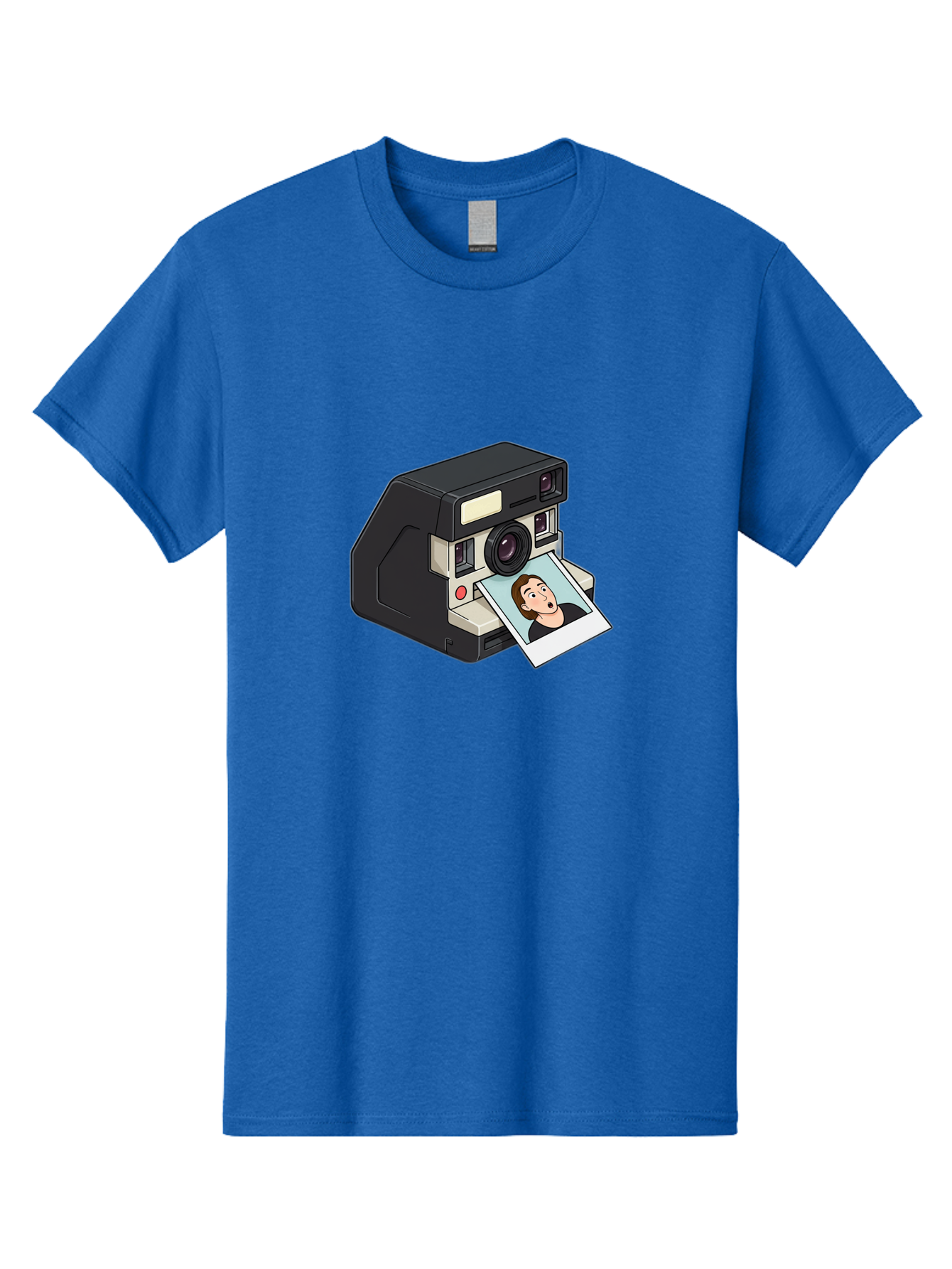 Polaroid-Camera-3 Men'S Graphic Tee, 100% Cotton, Comfortable Casual Summer Wear, Machine Washable, Vintage Camera, Instant Photography, Retro Style, Shocked Expression, Cartoon Character, Nostalgic Feel, Casual Portrait, Surprised Face, Bae683