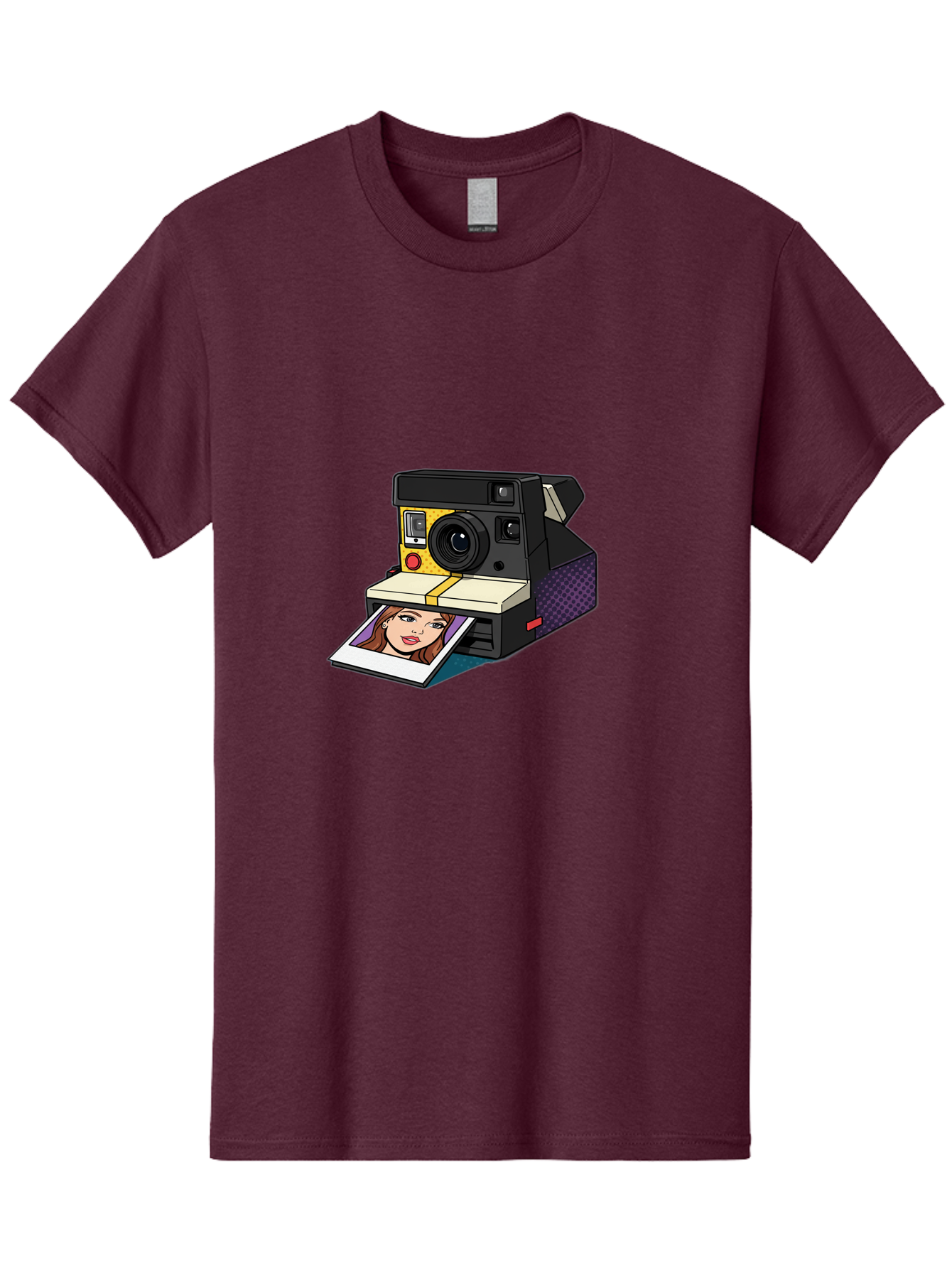 Polaroid-Camera-5 Men'S Graphic Tee, 100% Cotton, Comfortable Casual Summer Wear, Machine Washable, Instant Camera, Polaroid Photography, Retro Camera, Smiling Woman Portrait, Red Lips, Analog Photography, Instant Print Bae685