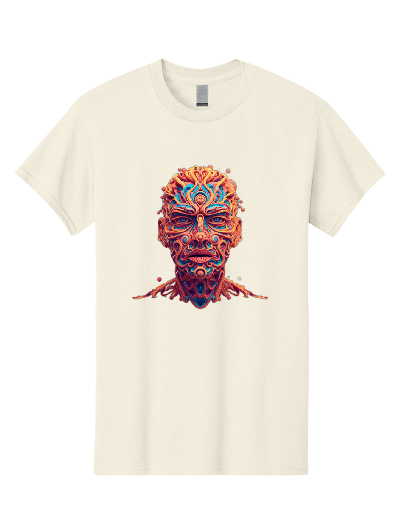 Psychedelic-Portrait Men'S Graphic Tee, 100% Cotton, Comfortable Casual Summer Wear, Machine Washable, Surreal Art, Psychedelic Patterns, Vibrant Colors, Abstract Design, Intricate Details, Futuristic Style, Vivid Imagery, Digital Art, Bae693