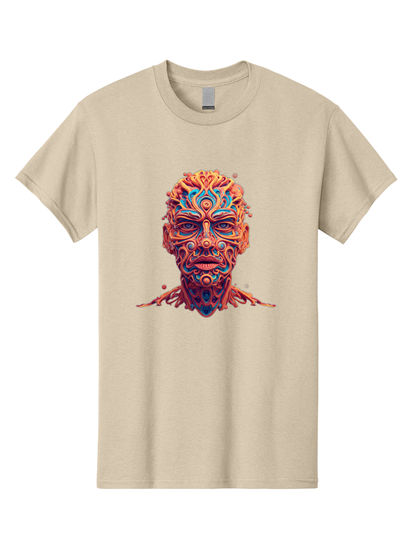 Psychedelic-Portrait Men'S Graphic Tee, 100% Cotton, Comfortable Casual Summer Wear, Machine Washable, Surreal Art, Psychedelic Patterns, Vibrant Colors, Abstract Design, Intricate Details, Futuristic Style, Vivid Imagery, Digital Art, Bae693