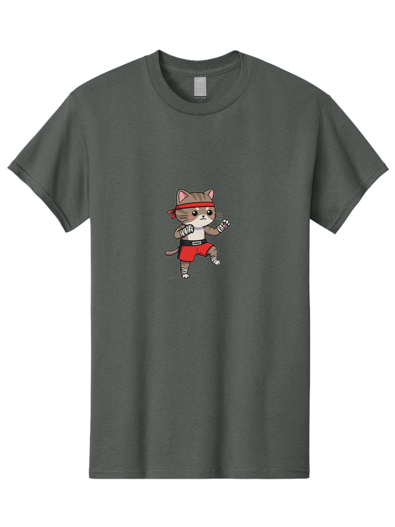 Punching-Cat Men'S Graphic Tee, 100% Cotton, Comfortable Casual Summer Wear, Machine Washable, Cartoon Cat, Martial Arts Pose, Red Headband, Red Shorts, White Bandages, Fighting Stance, Kitty Character, Cute Animal, Comic Style, Bae695
