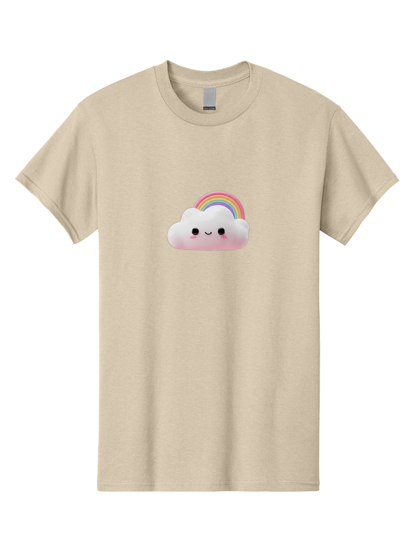 Rainbow-Cloud Men'S Graphic Tee, 100% Cotton, Comfortable Casual Summer Wear, Machine Washable, Cartoon Cloud, Smiling Face, Rainbow, Cute Character, Fluffy Cloud, Pastel Colors, Cheerful Design, Kawaii Art, Whimsical Graphics Bae697