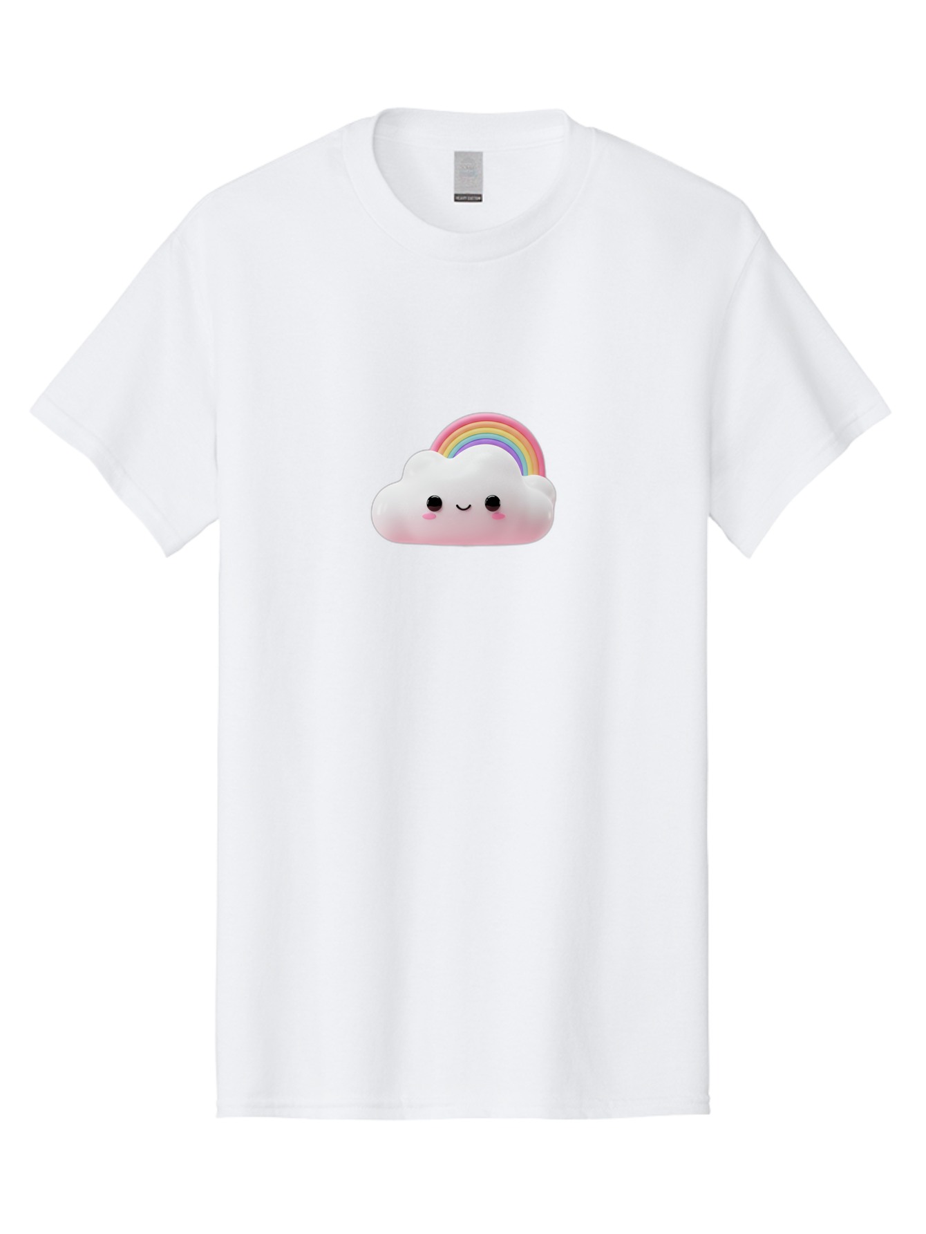 Rainbow-Cloud Men'S Graphic Tee, 100% Cotton, Comfortable Casual Summer Wear, Machine Washable, Cartoon Cloud, Smiling Face, Rainbow, Cute Character, Fluffy Cloud, Pastel Colors, Cheerful Design, Kawaii Art, Whimsical Graphics Bae697
