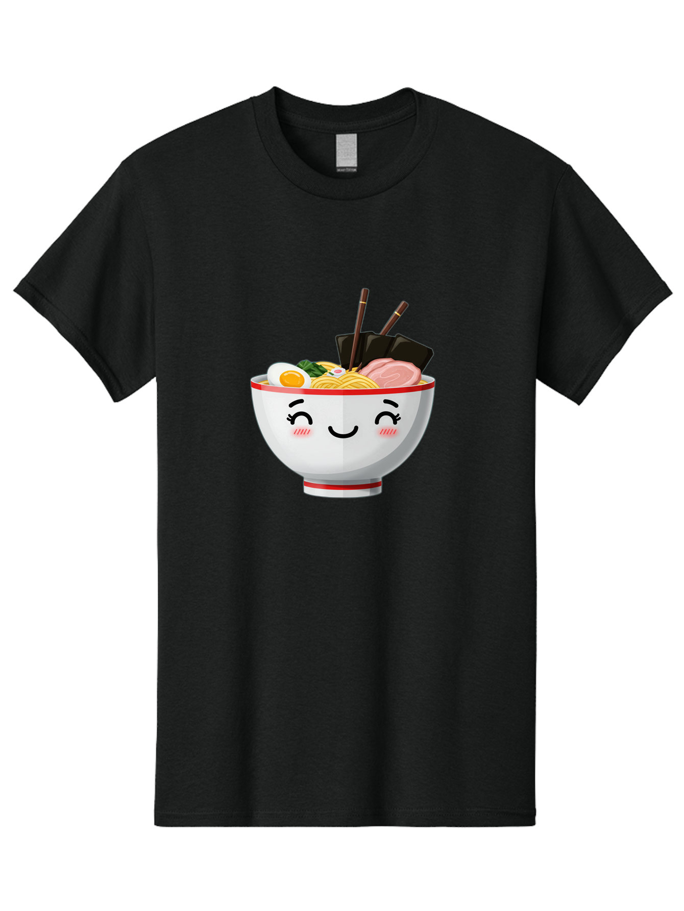Ramen-1 Men'S Graphic Tee, 100% Cotton, Comfortable Casual Summer Wear, Machine Washable, Steaming Bowl Of Ramen, Savory Noodles, Boiled Egg, Sliced Pork, Seaweed, Chopsticks, Cute Cartoon Character, Japanese Cuisine, Food Illustration, Bae698