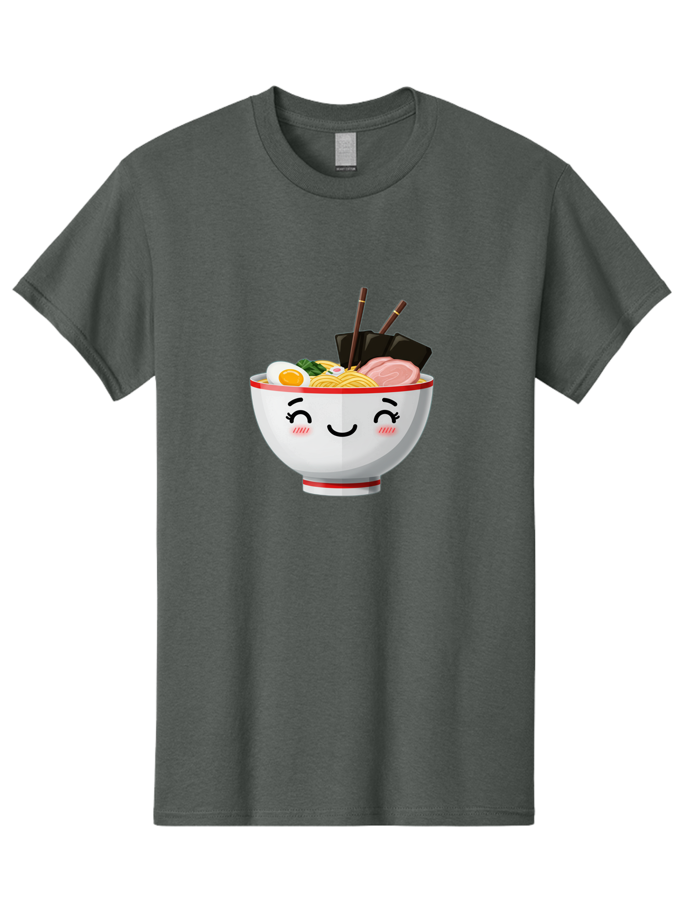 Ramen-1 Men'S Graphic Tee, 100% Cotton, Comfortable Casual Summer Wear, Machine Washable, Steaming Bowl Of Ramen, Savory Noodles, Boiled Egg, Sliced Pork, Seaweed, Chopsticks, Cute Cartoon Character, Japanese Cuisine, Food Illustration, Bae698