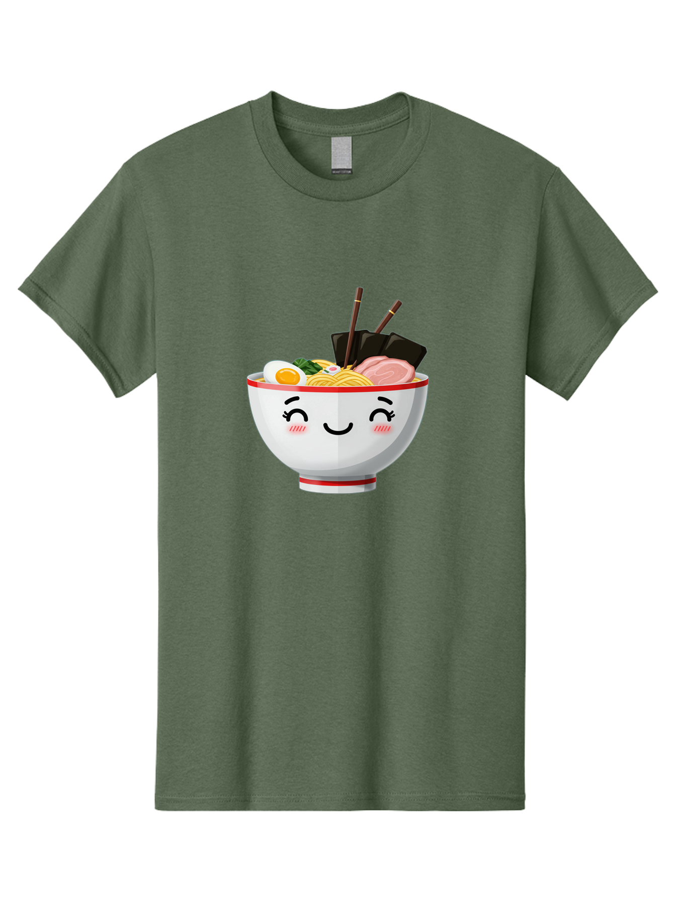 Ramen-1 Men'S Graphic Tee, 100% Cotton, Comfortable Casual Summer Wear, Machine Washable, Steaming Bowl Of Ramen, Savory Noodles, Boiled Egg, Sliced Pork, Seaweed, Chopsticks, Cute Cartoon Character, Japanese Cuisine, Food Illustration, Bae698