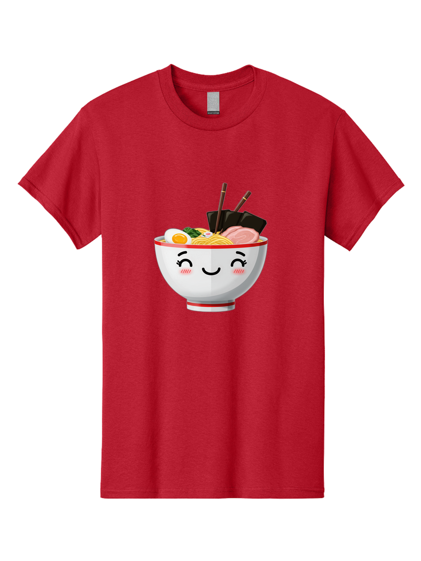 Ramen-1 Men'S Graphic Tee, 100% Cotton, Comfortable Casual Summer Wear, Machine Washable, Steaming Bowl Of Ramen, Savory Noodles, Boiled Egg, Sliced Pork, Seaweed, Chopsticks, Cute Cartoon Character, Japanese Cuisine, Food Illustration, Bae698
